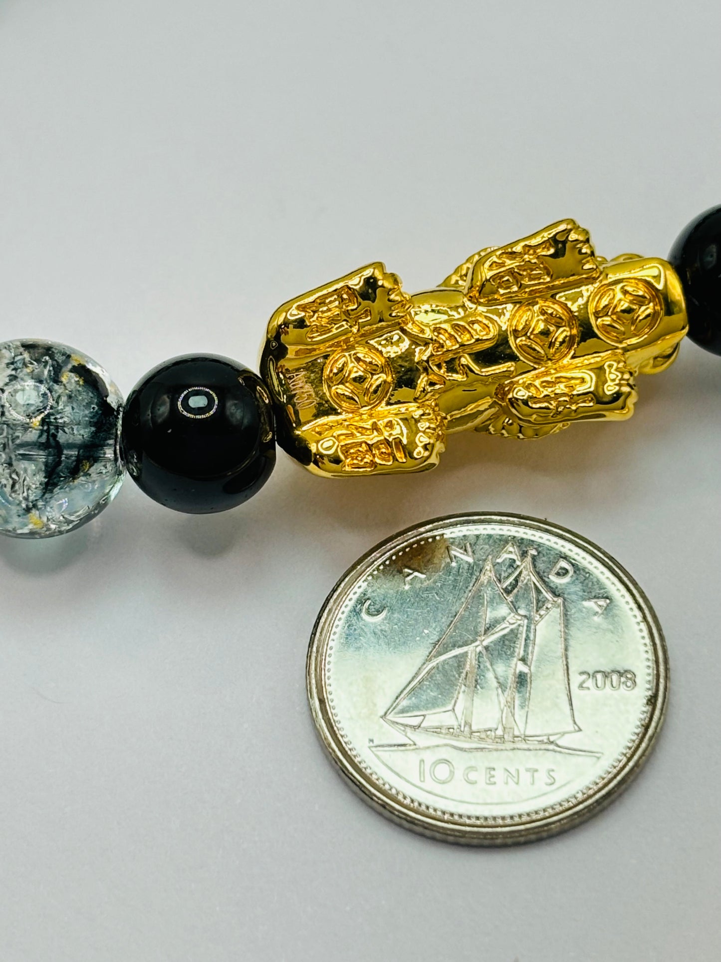 18K Gold Lucky Piyao/ Pi Xiu Glass Beads Stone ( Hollow Empty Inside) Extra Large Size