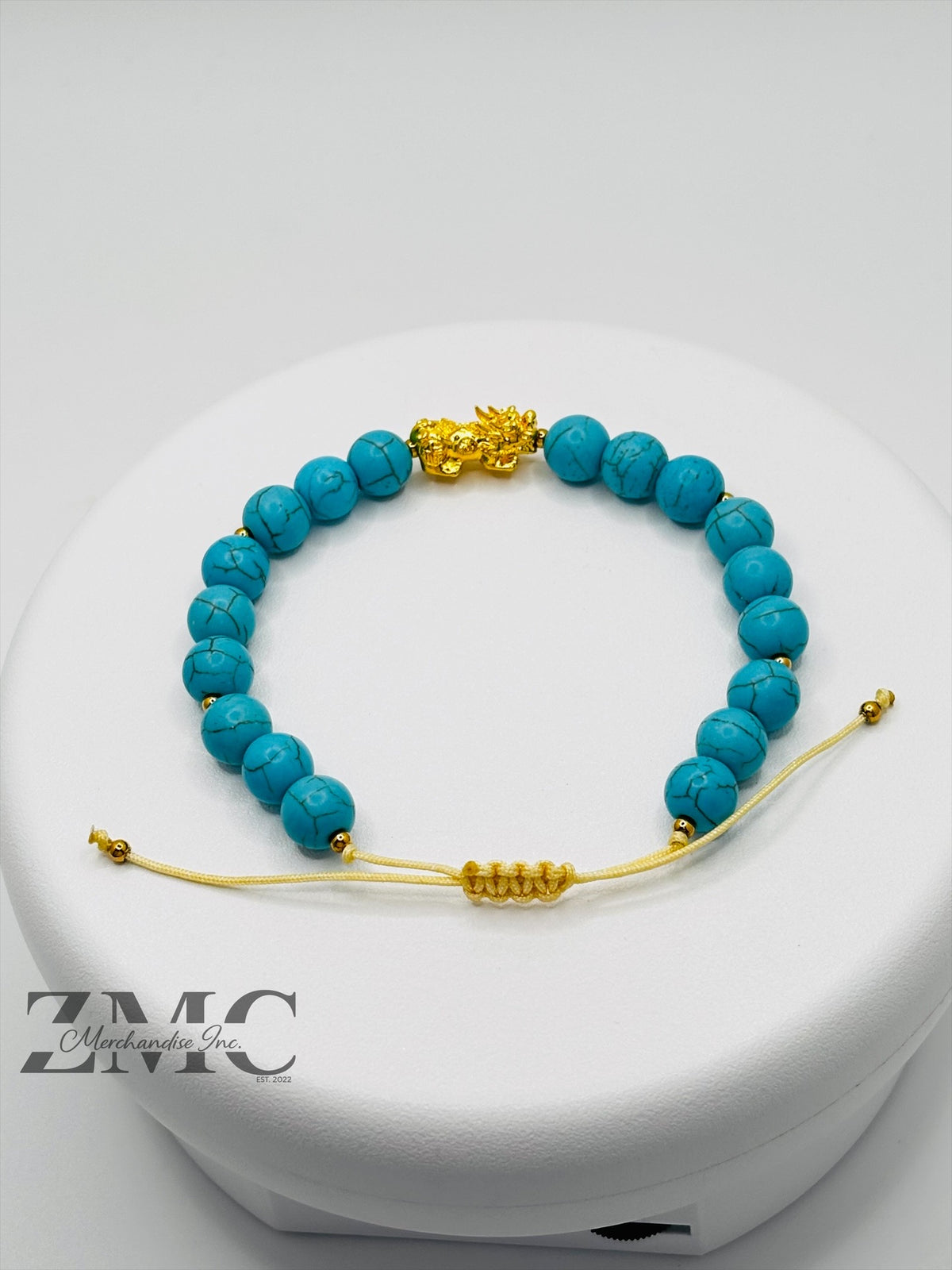 18K Gold Lucky Piyao/ Pi Xiu Blue Turquoise Bracelet ( Hollow Empty Inside) Medium