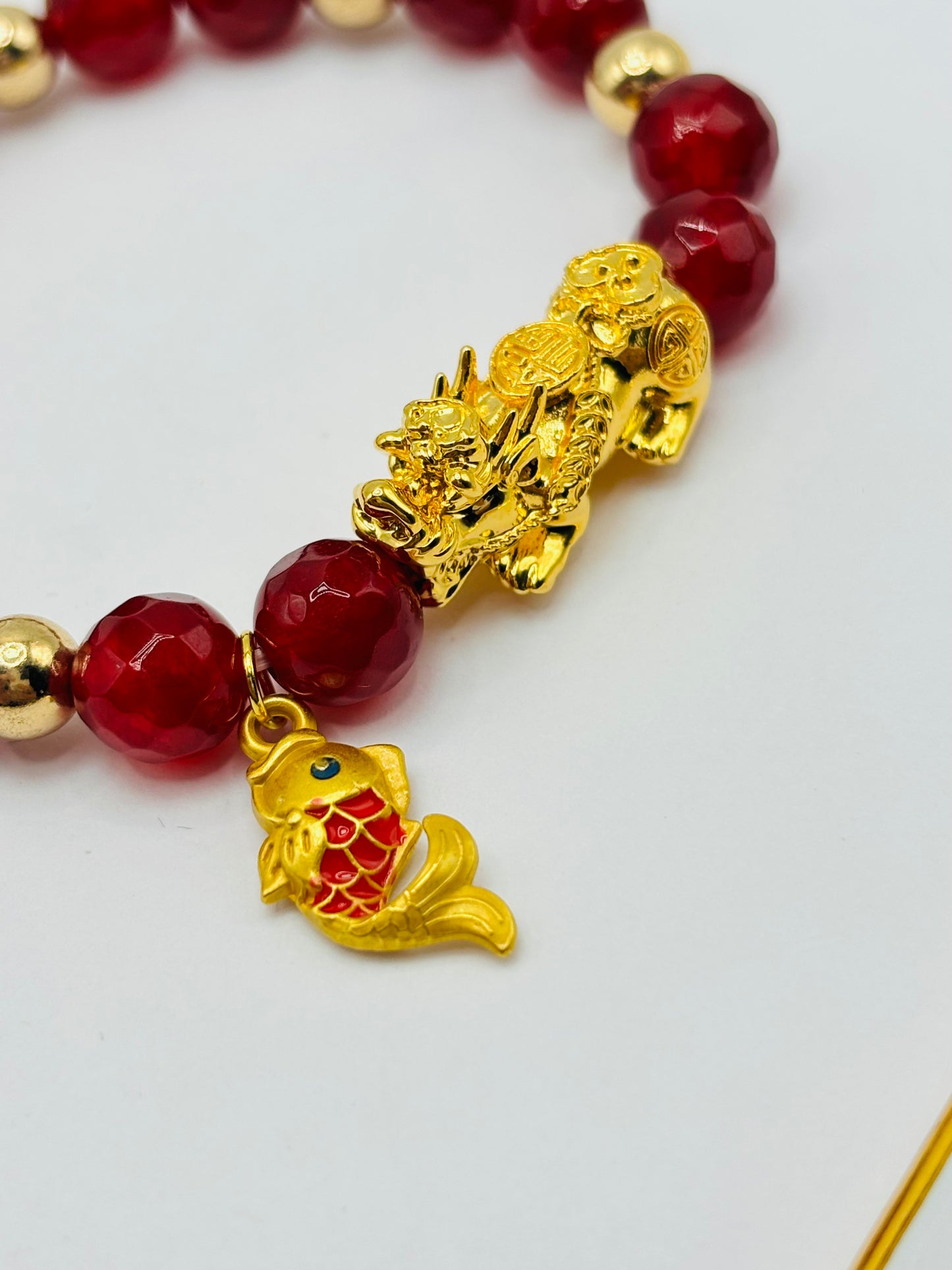 18K Gold Lucky Piyao/ Pi Xiu Bracelet Red Koi ( Hollow Empty Inside) Extra Large Size