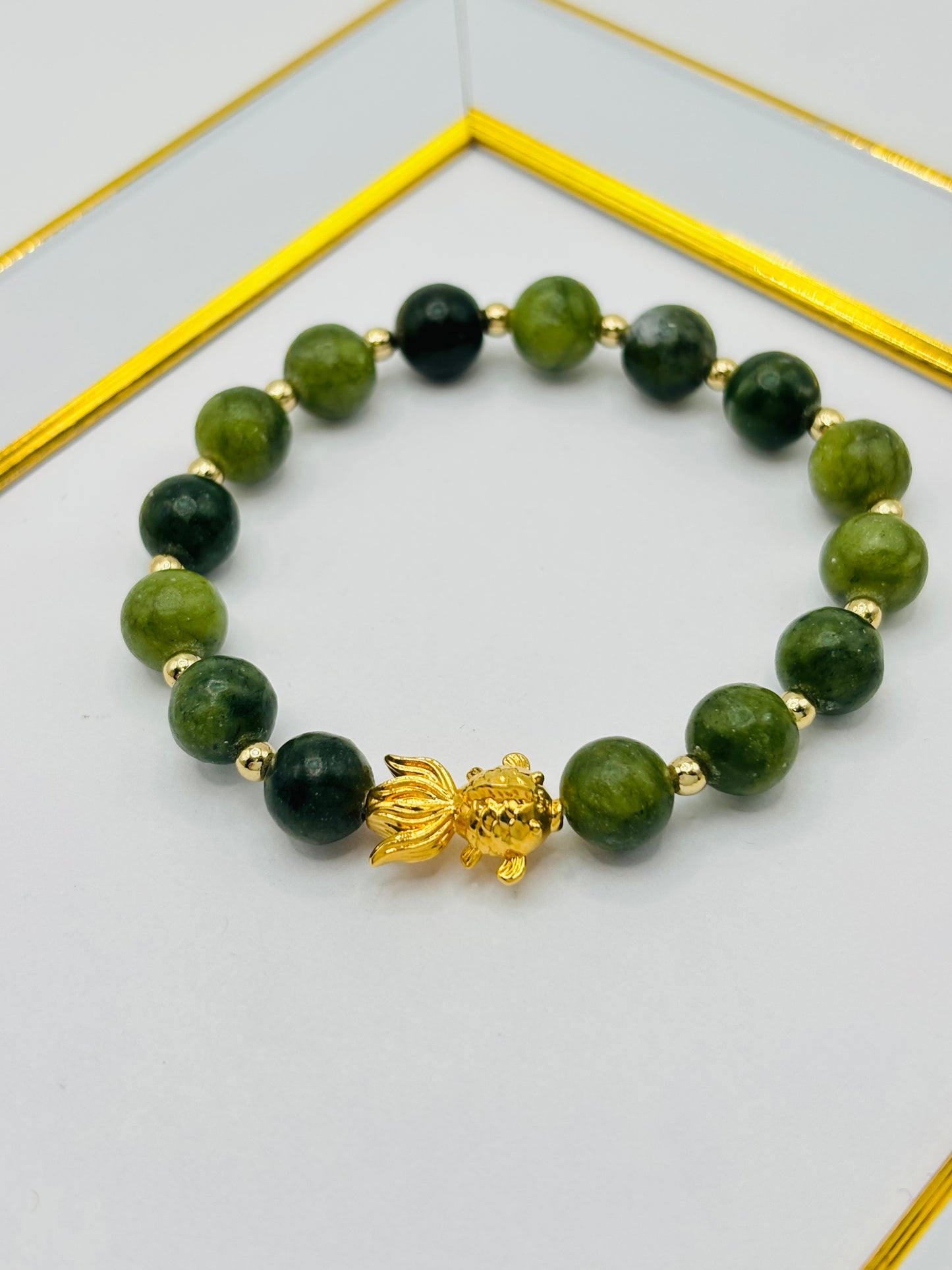 18K Gold Lucky Koi Fish Jade Stone ( Hollow Empty Inside) Medium Size
