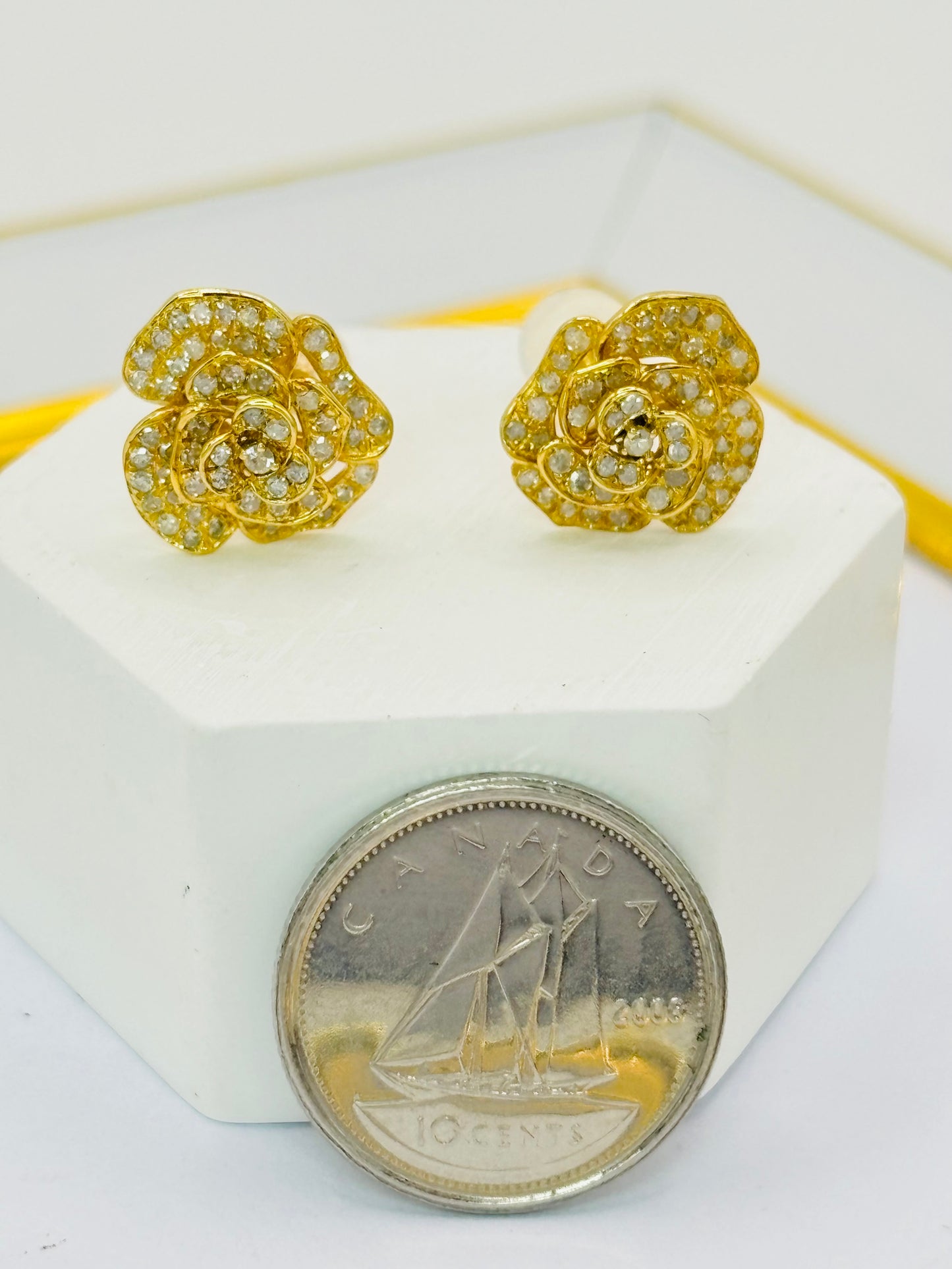 K18 Japan 3D Rose 0.50ct Natural Diamond Earrings