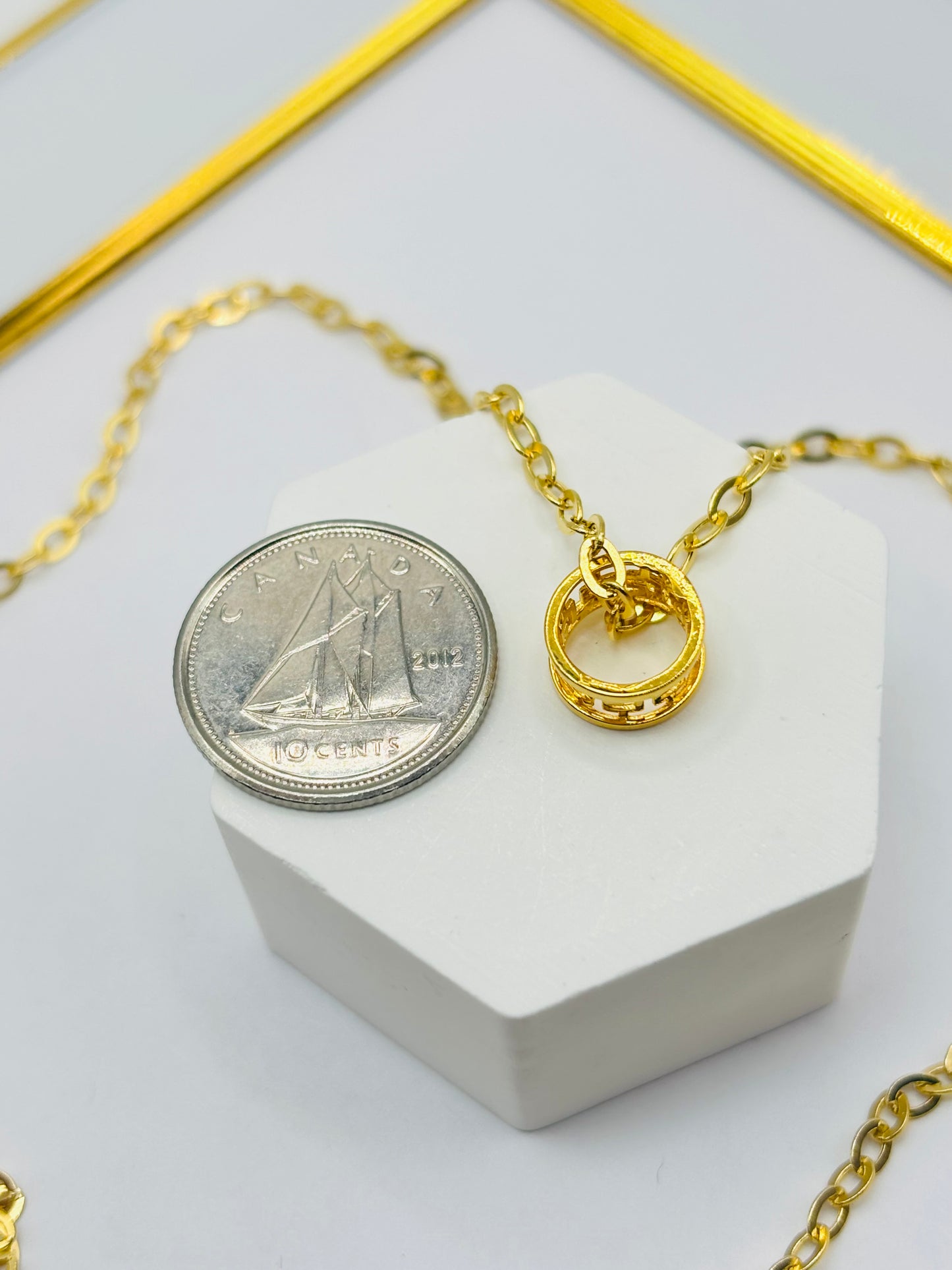 18K Gold Small Link Paperclip Chain with Barrel Pendant