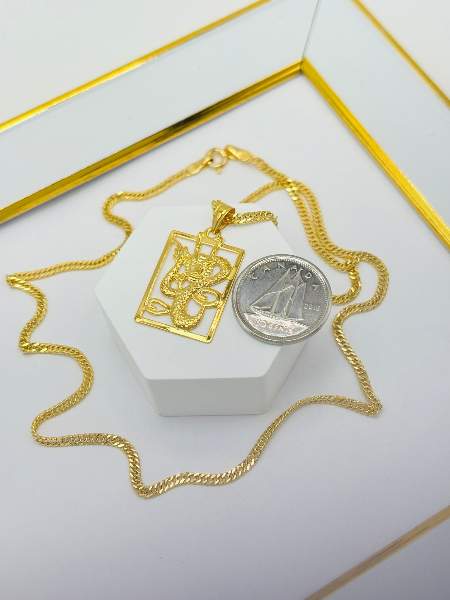 18K Gold Square Dragon Necklace
