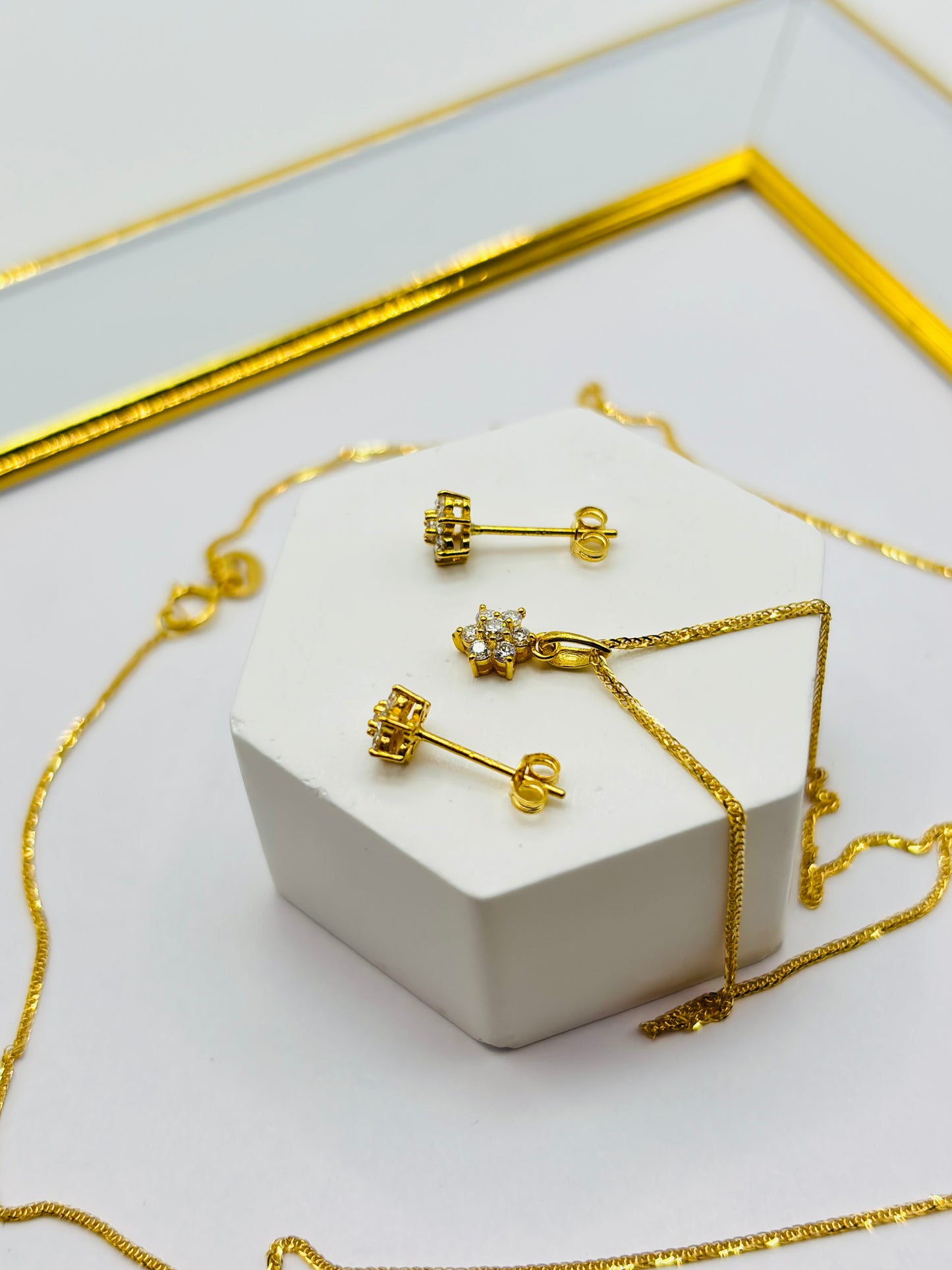 18K Gold Necklace and Earrings Rositas Moissanite Diamond Set