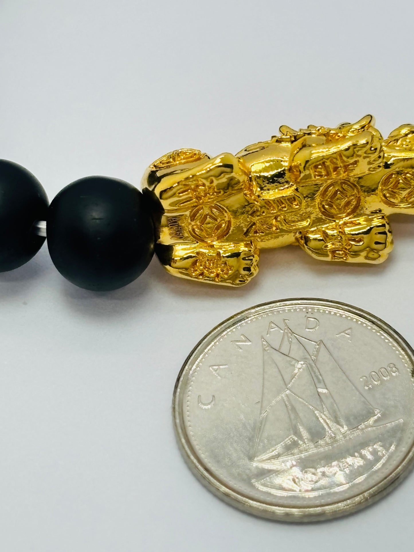 18K Gold Lucky Piyao/ Pi Xiu Black Stone with Taurus Zodiac Sign Barrel ( Hollow Empty Inside) Extra Large Size