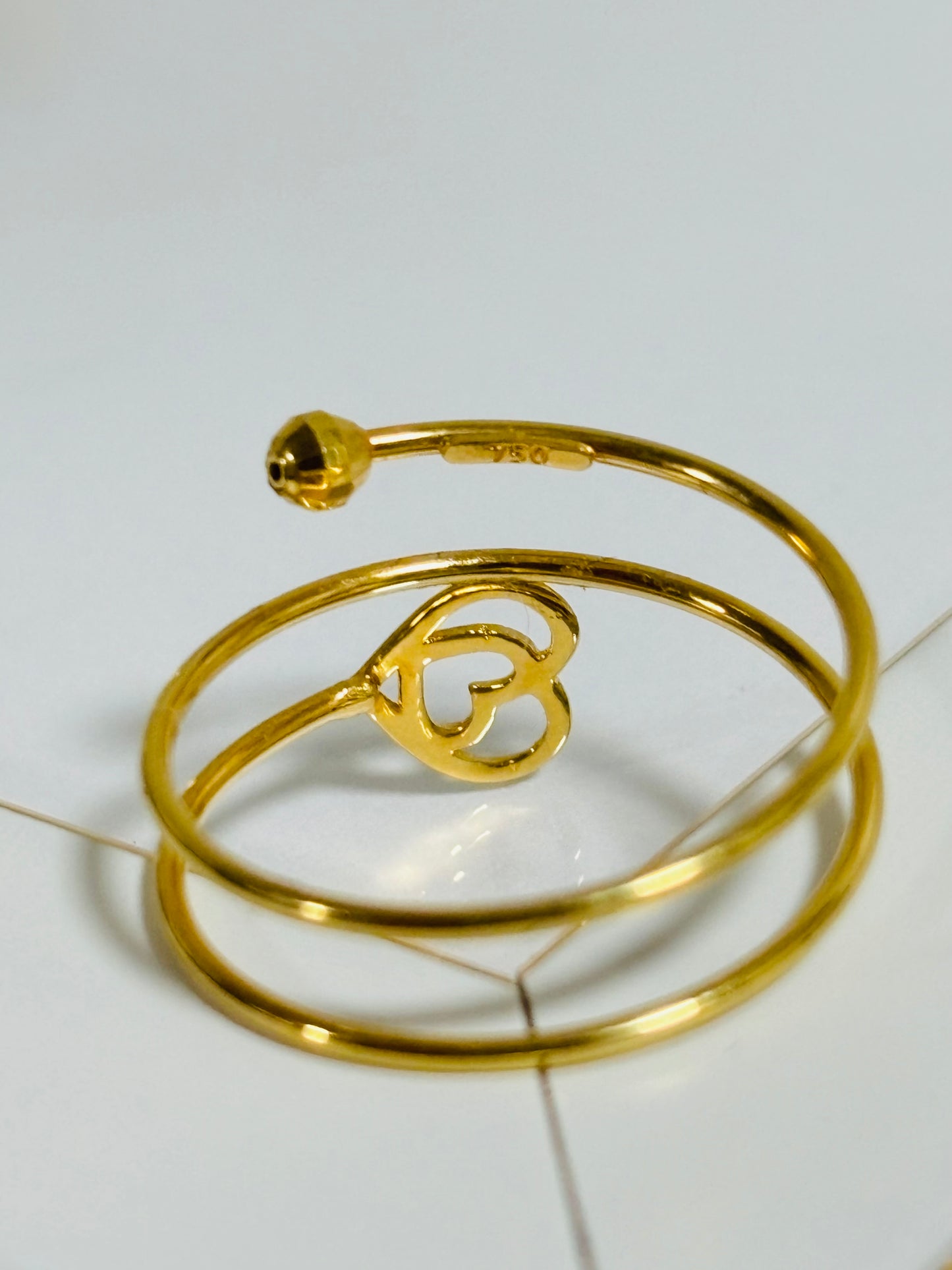 18K Gold Spiral with Heart Ring