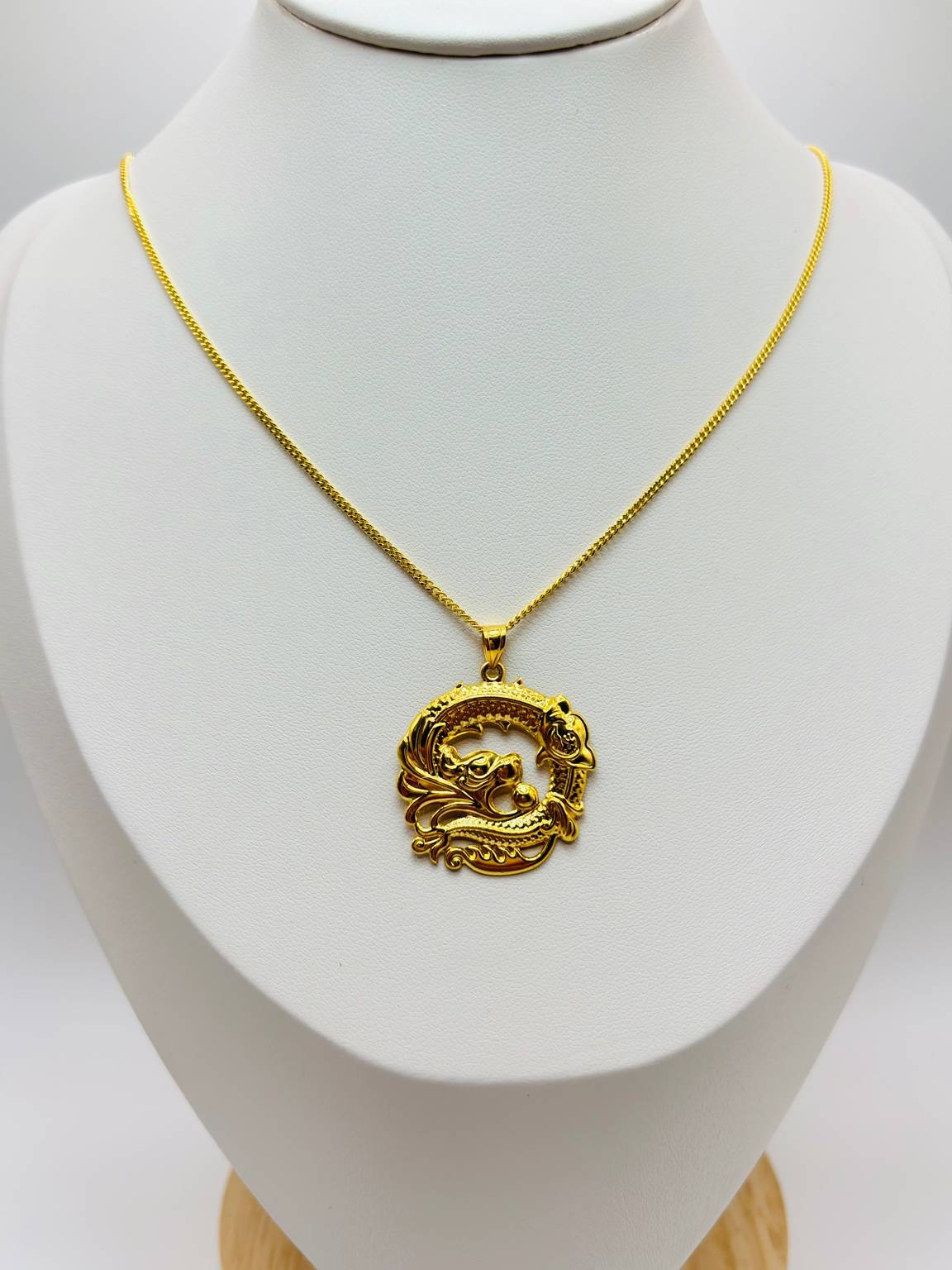 18K Gold Curb Chain with Dragon Pendant Set