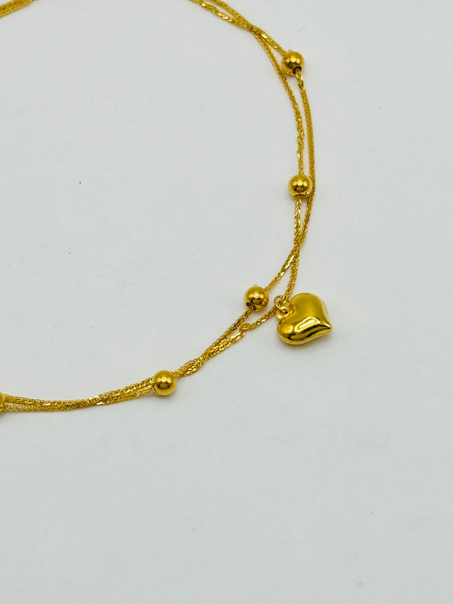 18K gold Double Bracelet with Heart Charm Bracelet