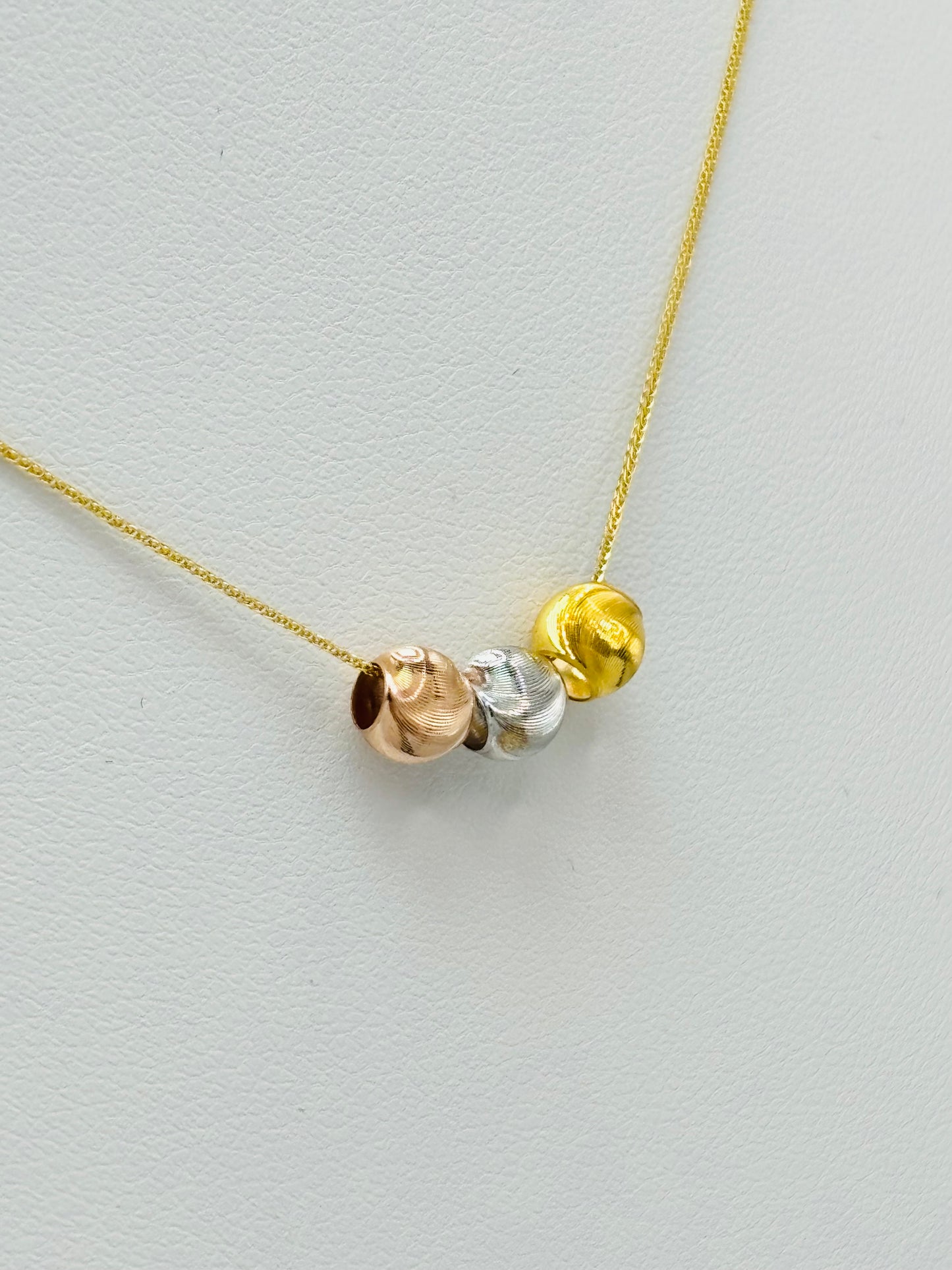 18K Gold Foxtail with Tri-color Catseye Ball Necklace