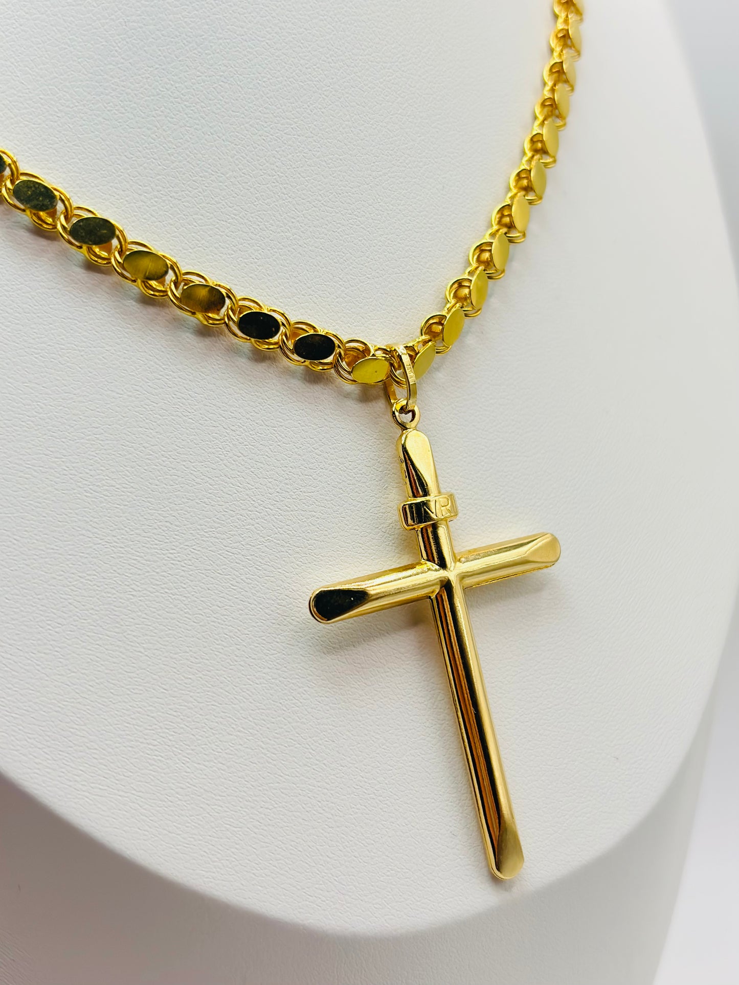 18K Gold Damascus Chain with Cross Pendant Set