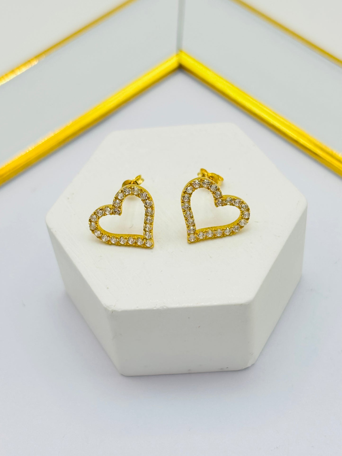 18K Gold Heart Stone Earrings