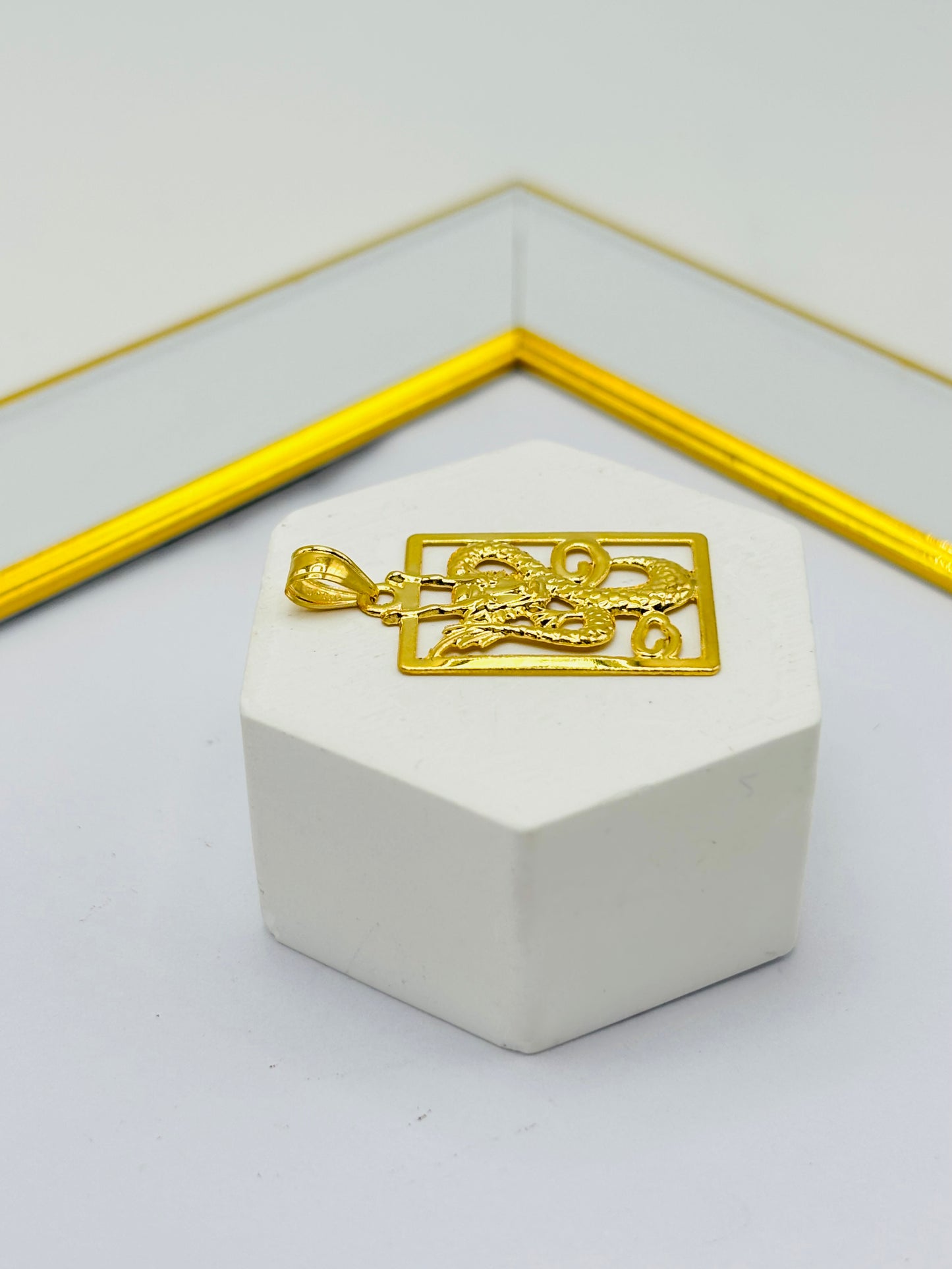 18K Gold Square Dragon Pendant