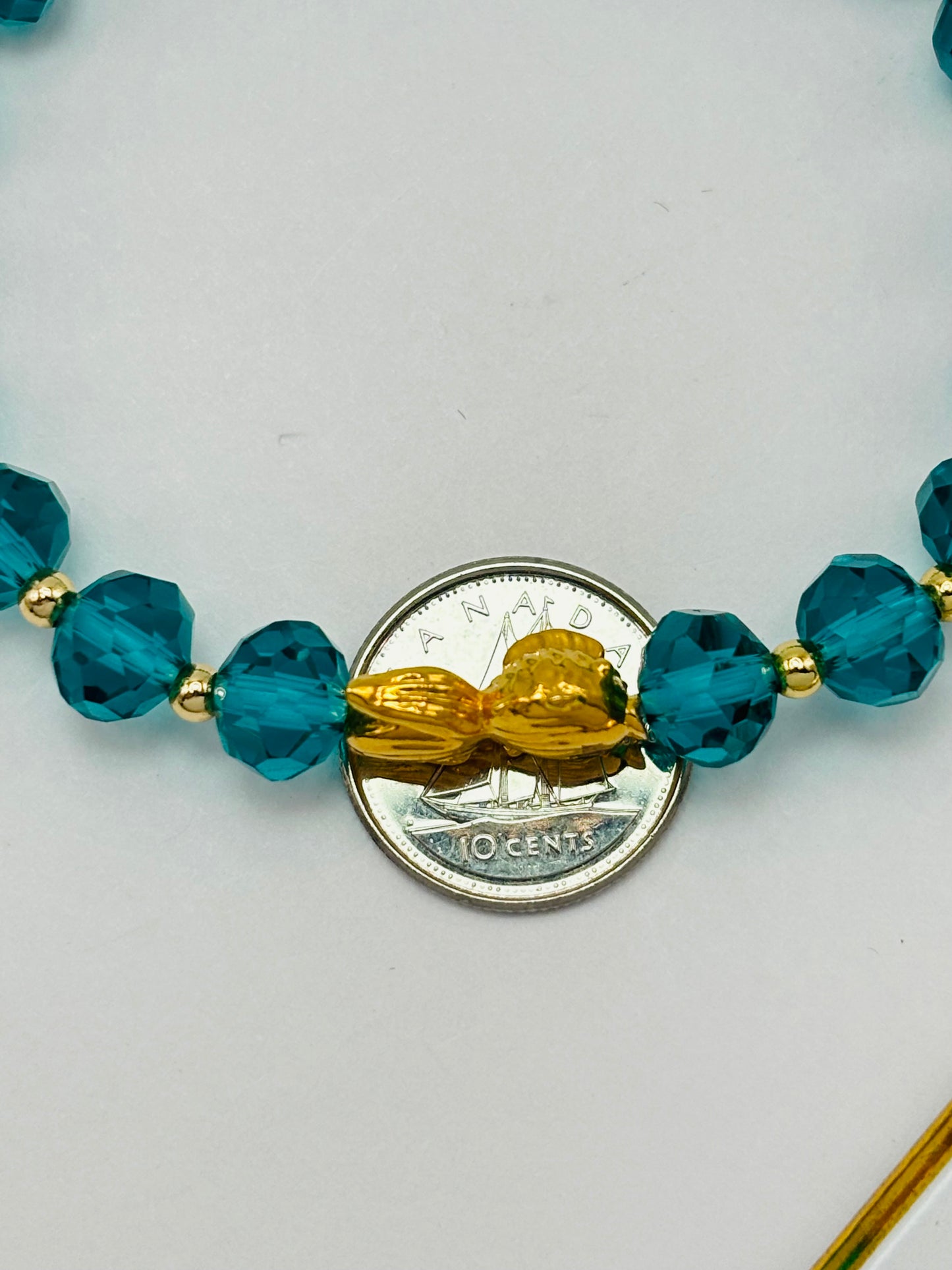 18K Gold Lucky Koi Fish Blue/Green Stone ( Hollow Empty Inside) Medium Size