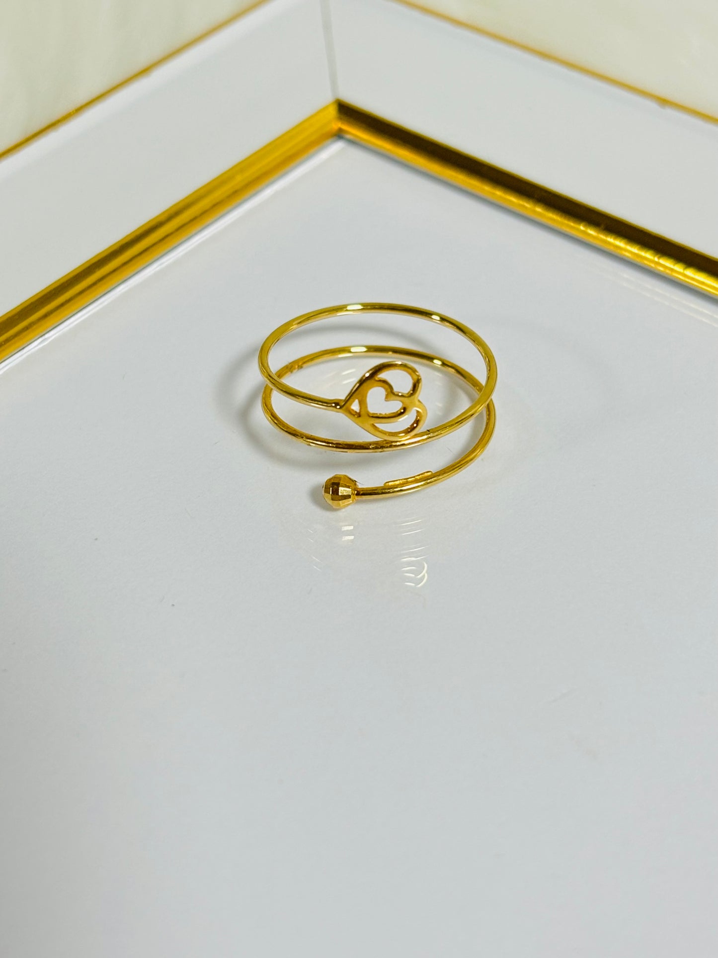 18K Gold Spiral with Heart Ring