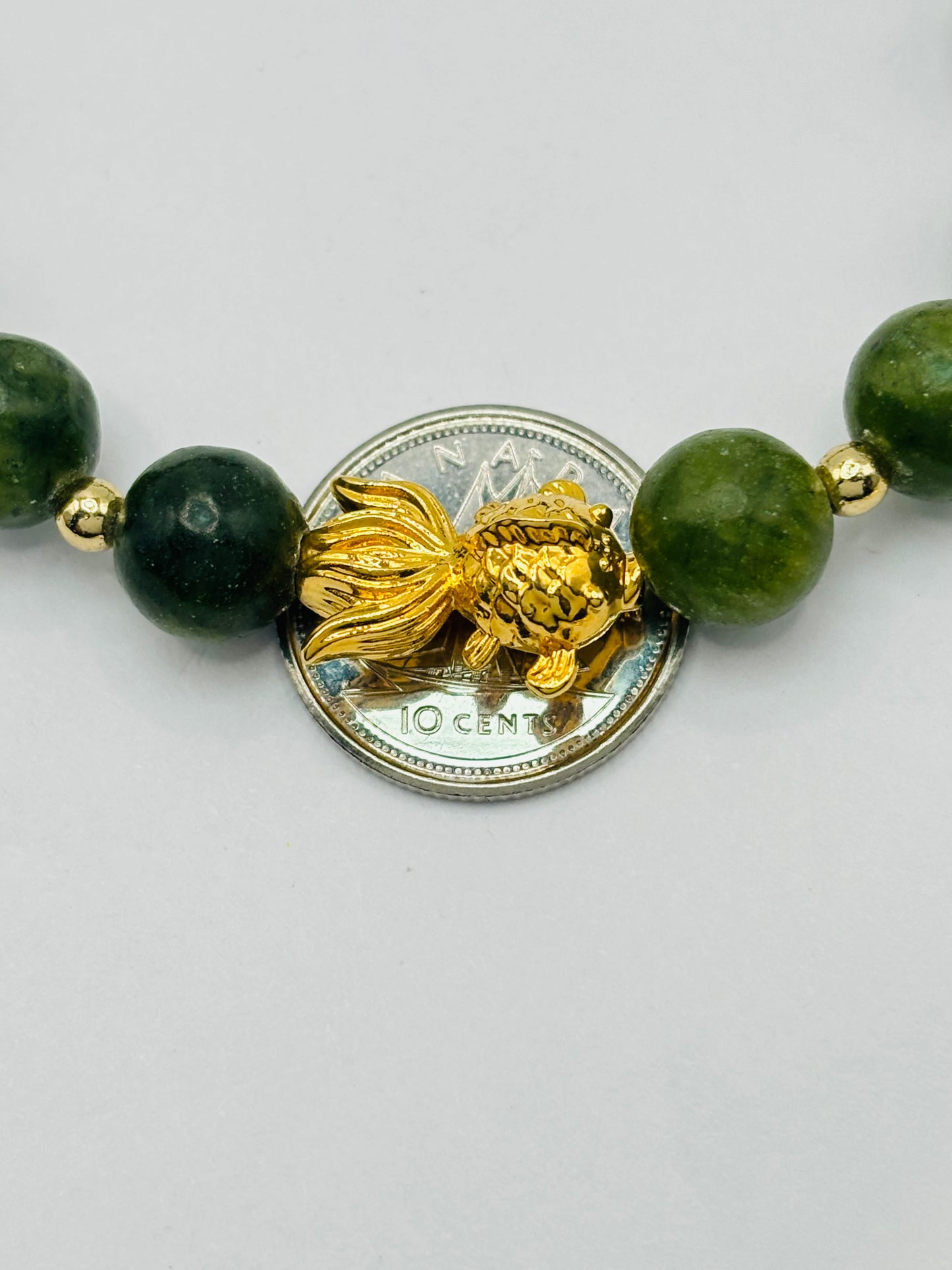 18K Gold Lucky Koi Fish Jade Stone ( Hollow Empty Inside) Medium Size