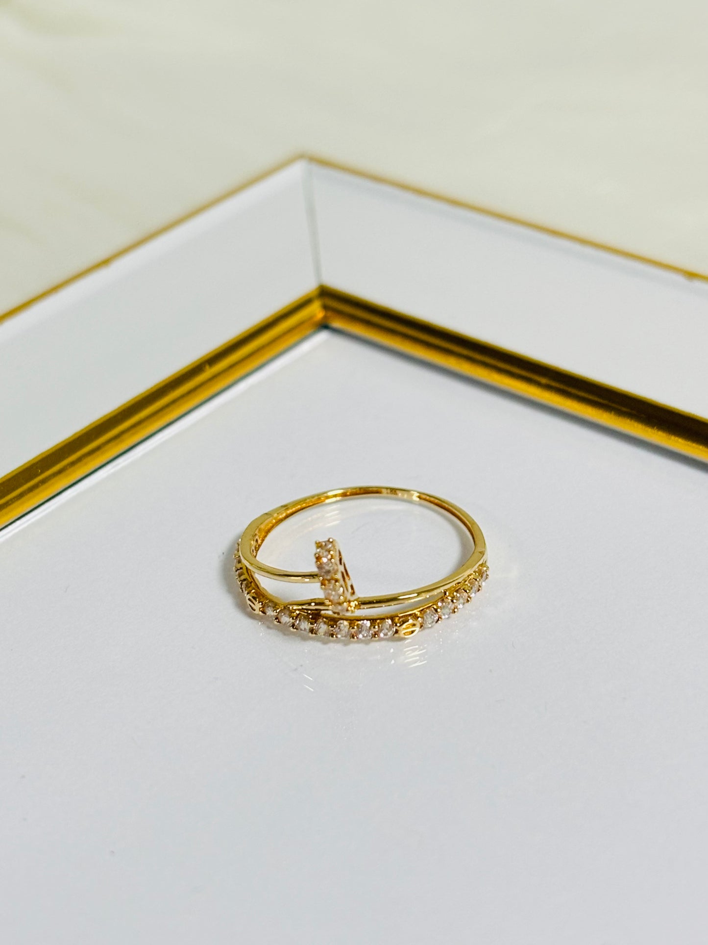 18K Gold Nail and Love Combination Zirconia Stone Ring
