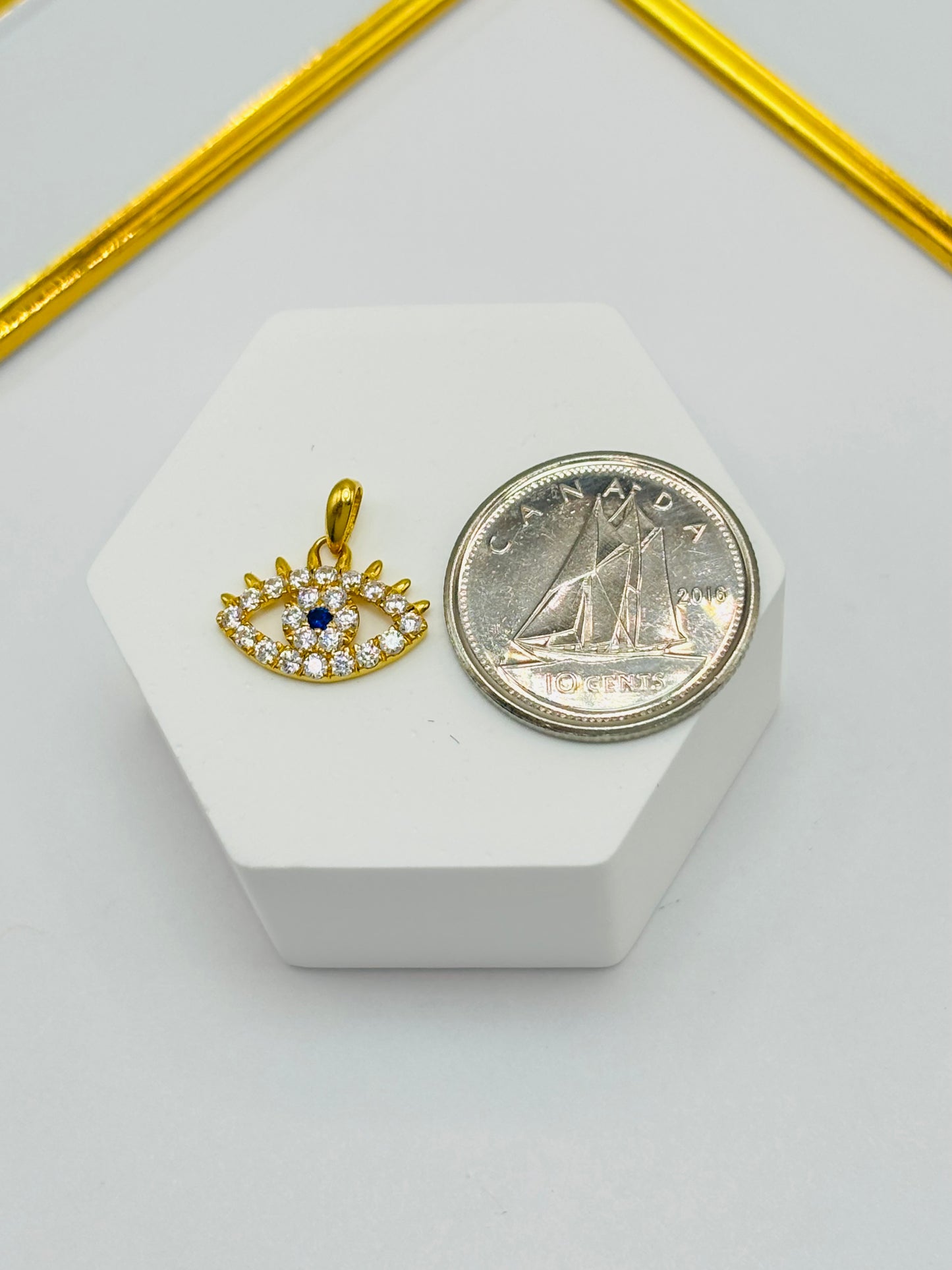 18K Gold Evil Eye Pendant with Zircon Stone