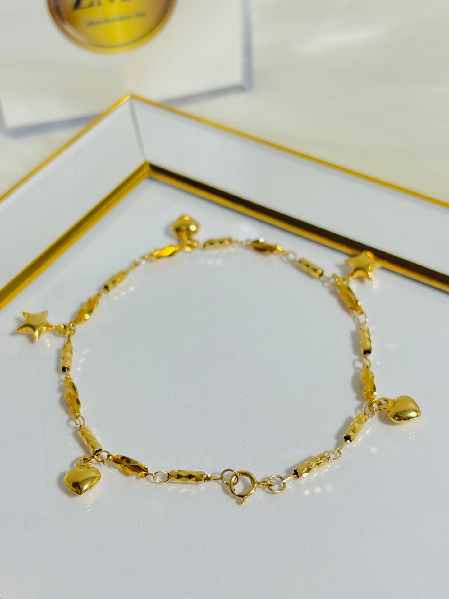 18K Gold Heart and Star Bracelet