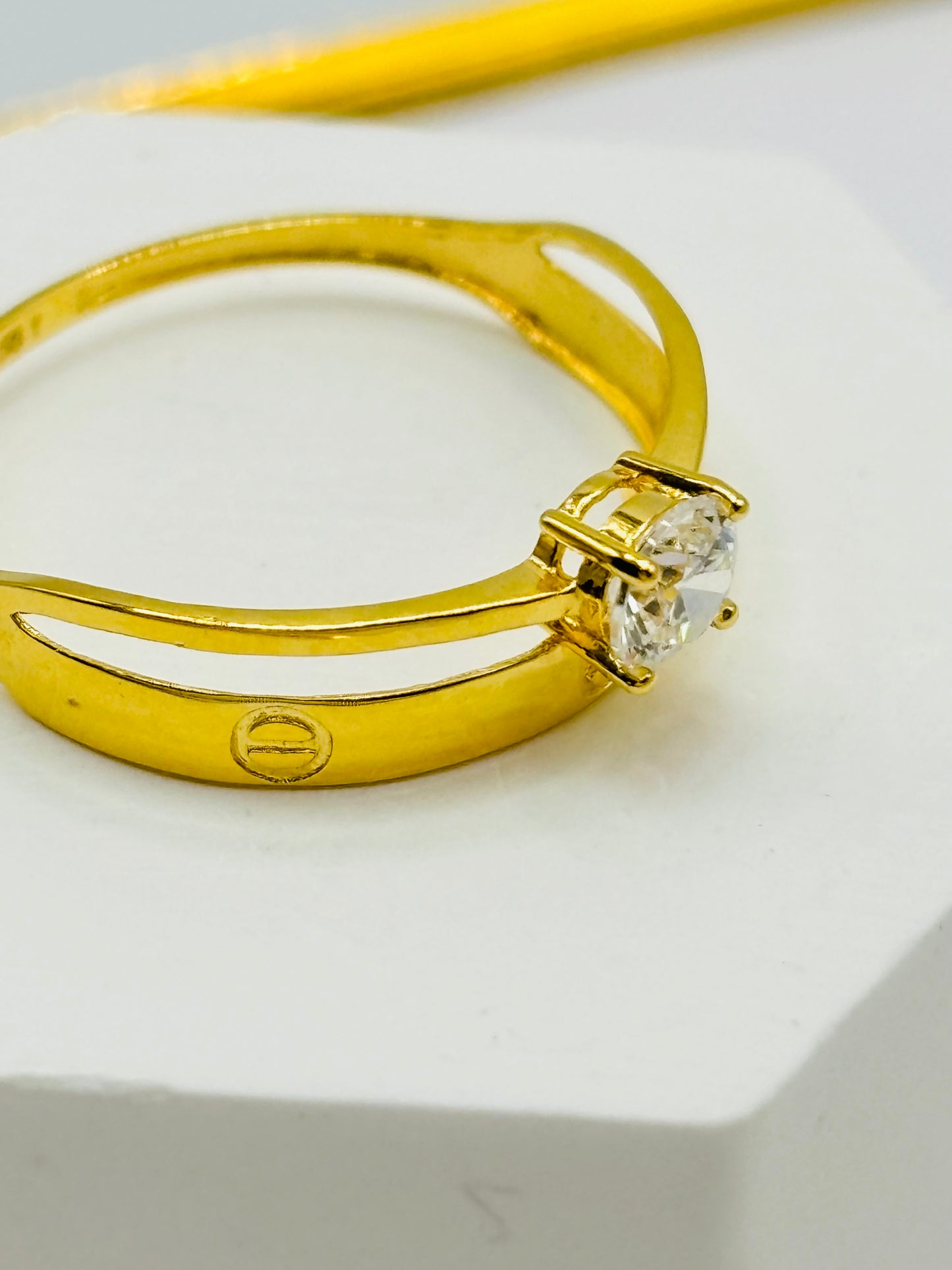 18K Gold Wedding Band with Stone Ring
