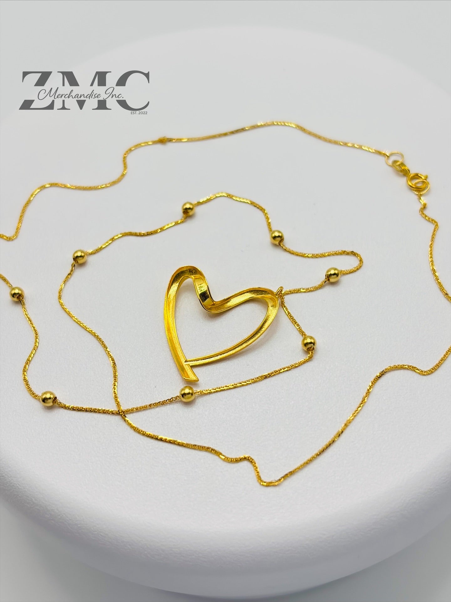 18K Gold Attached Heart with Ball Necklace