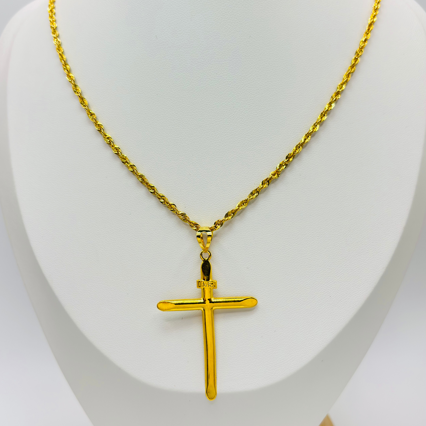 18K Gold Rope Chain with Cross Pendant Set