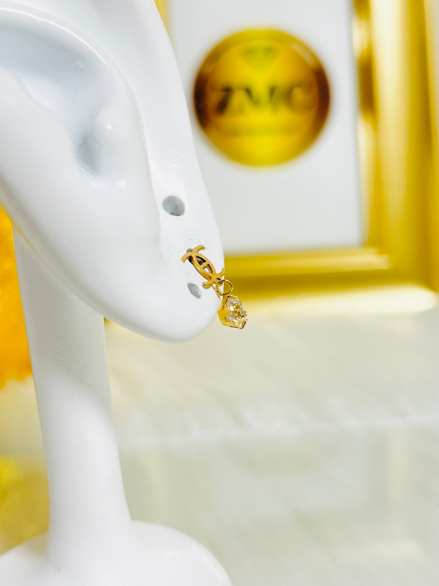 18K Gold Dangling Zircon Stone Earrings