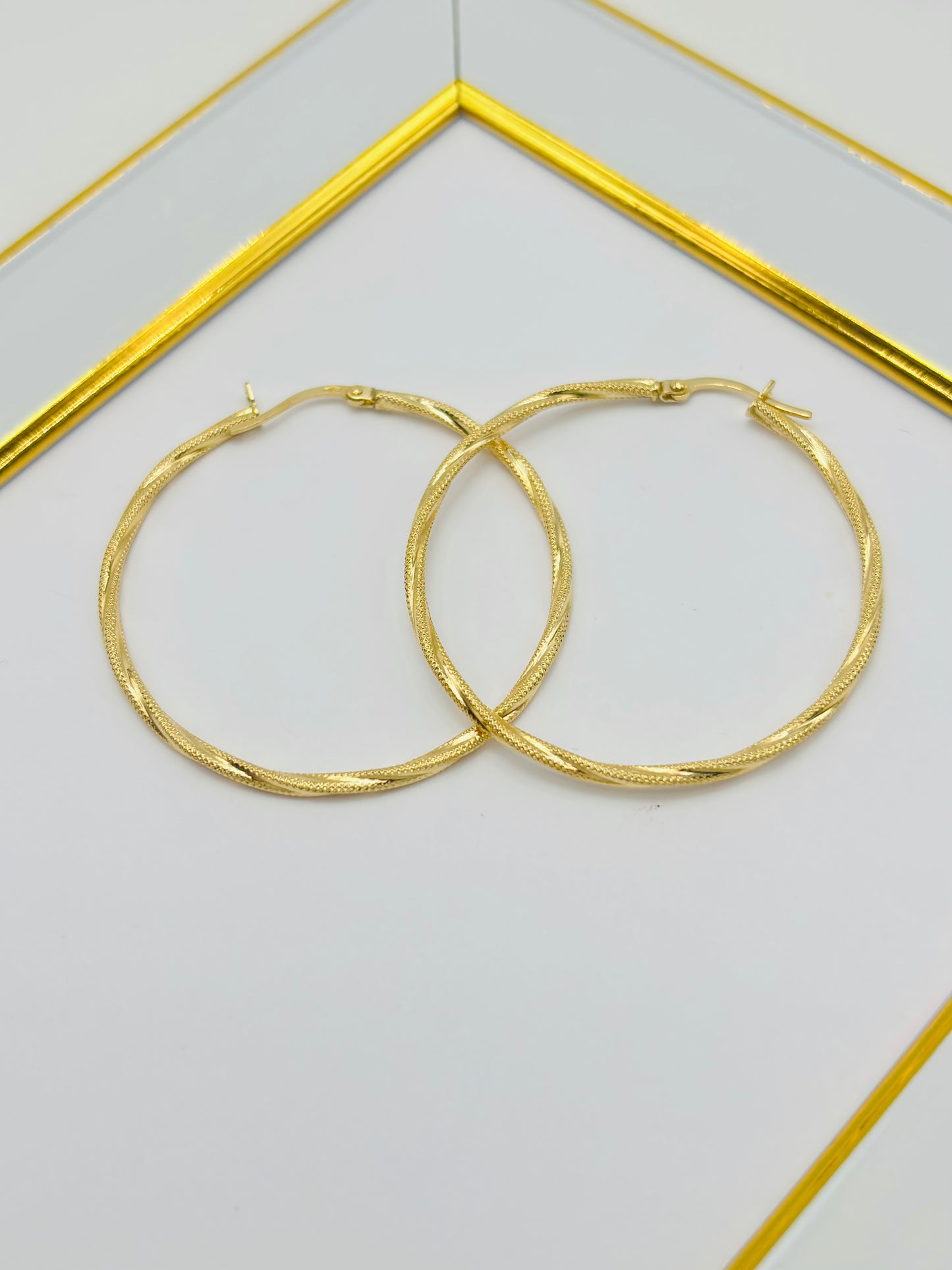 18K Gold Twisted Loop Earrings 43mm