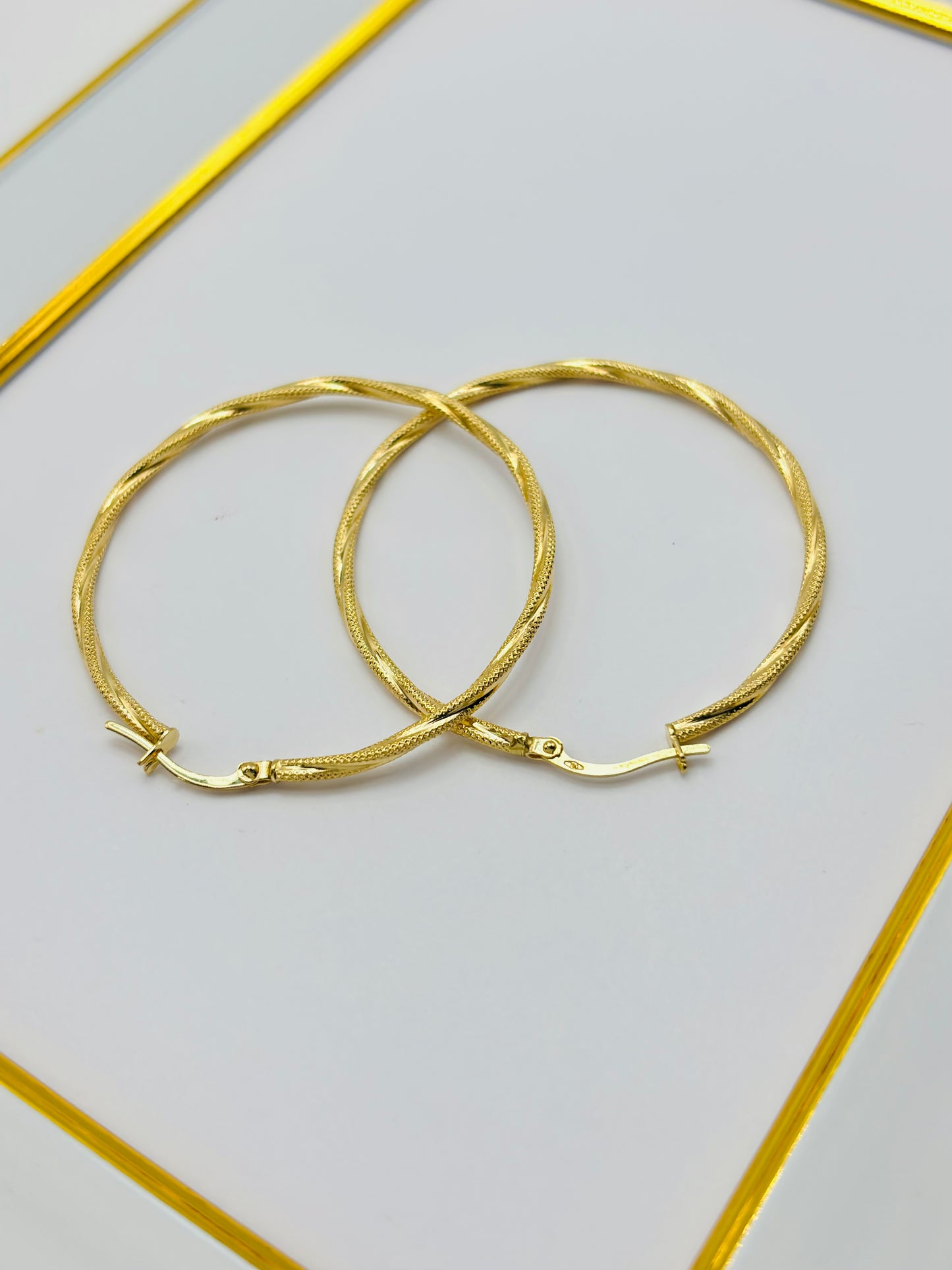 18K Gold Twisted Loop Earrings 43mm