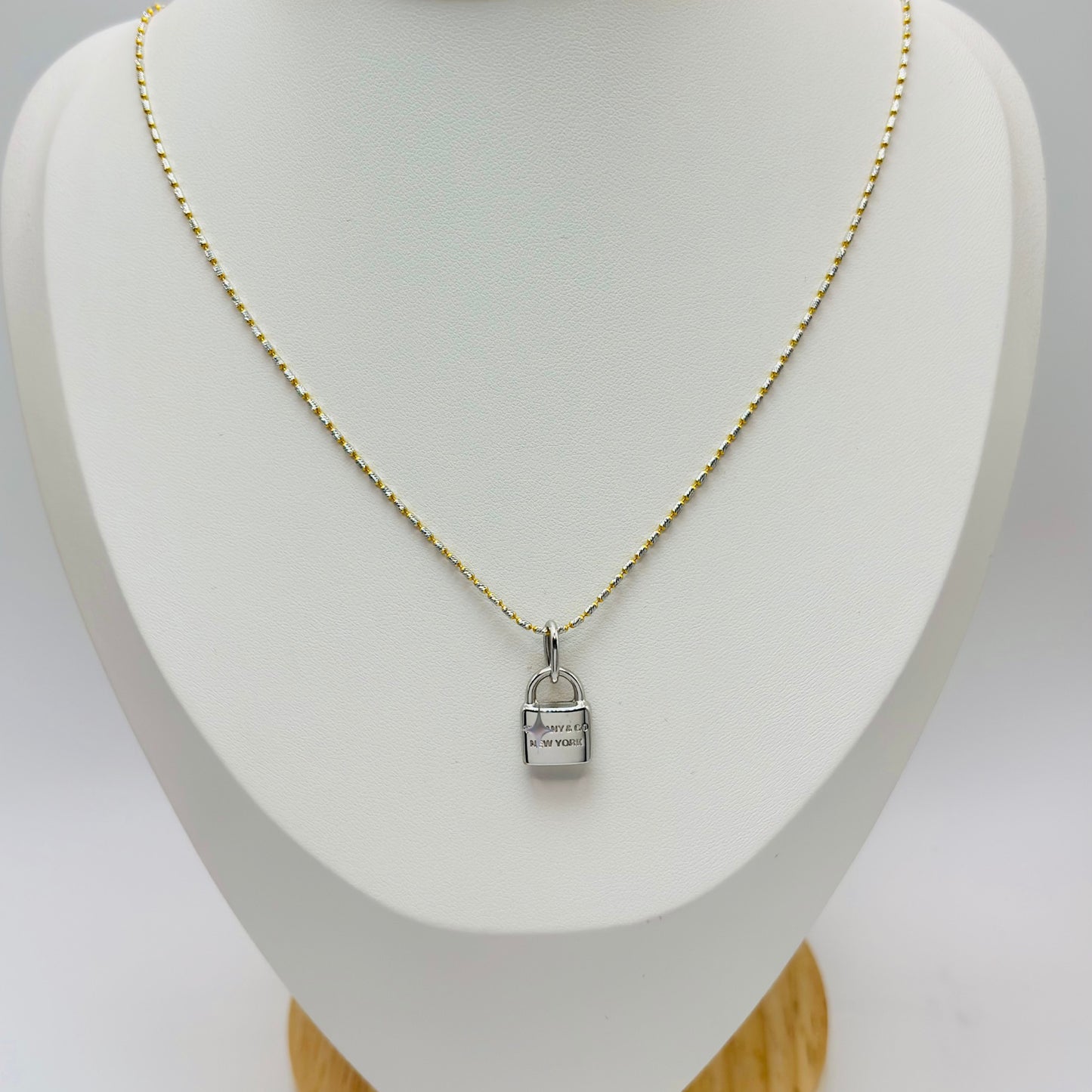 18K White/Yellow Gold with Padlock Pedant Necklace Set