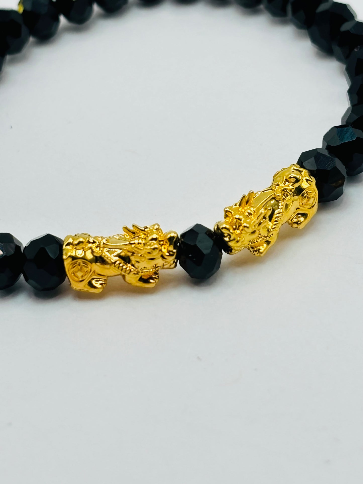 18K Gold  Double Lucky Piyao/ Pi Xiu Black Stone  ( Hollow Empty Inside) Small Size
