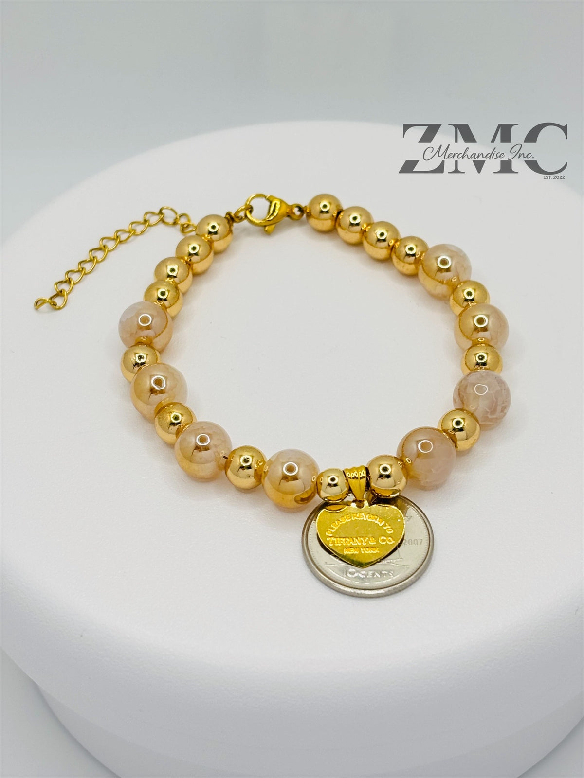 18K Gold Champagne Gold Color Cracked Agate Bracelet