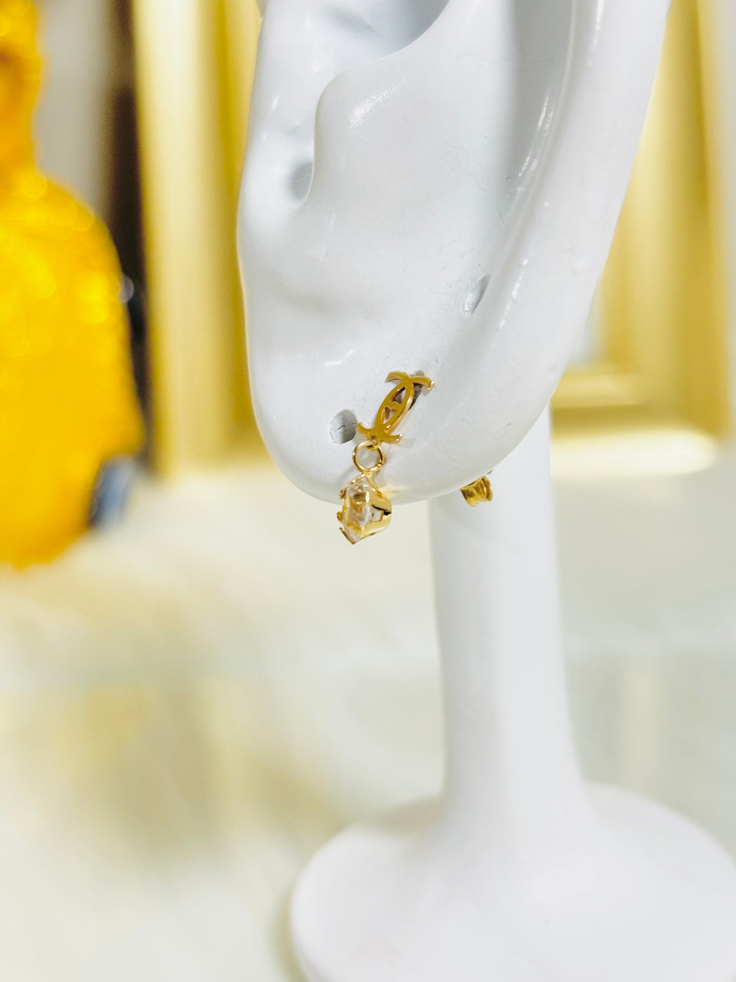 18K Gold Dangling Zircon Stone Earrings