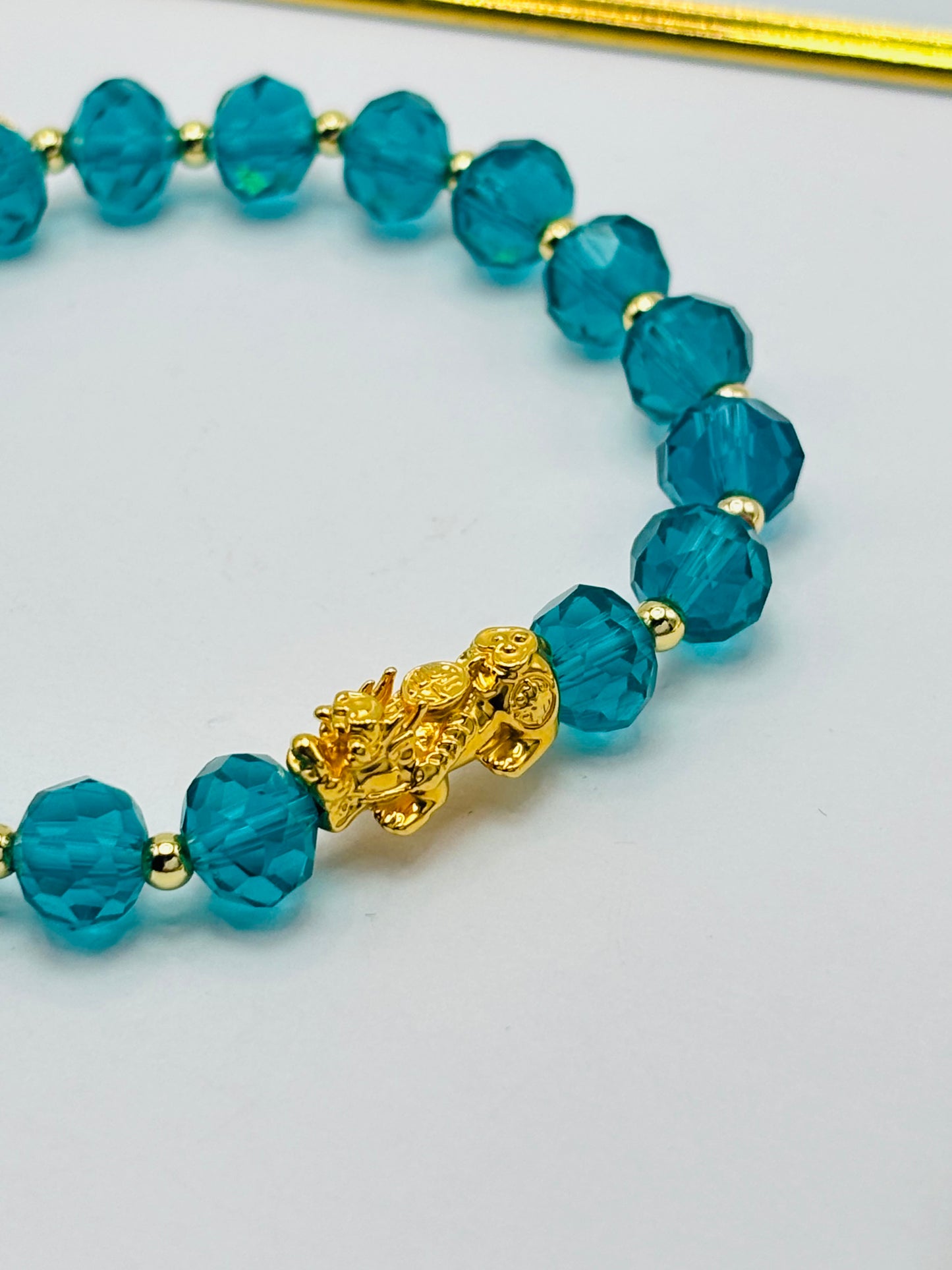 18K Gold  Lucky Piyao/ Pi Xiu Blue/Green Stone  ( Hollow Empty Inside) Medium Size