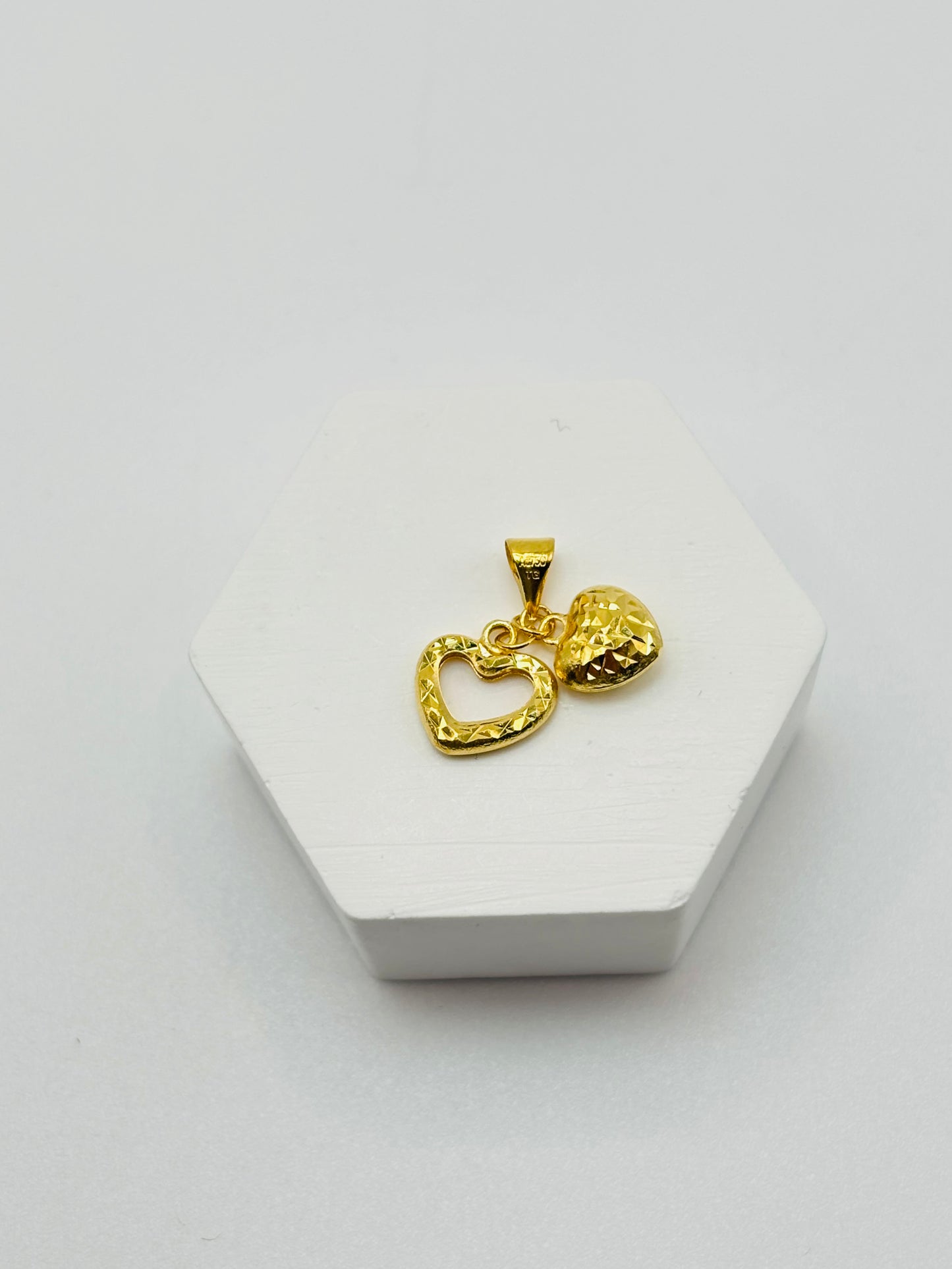 18K Gold Heart Double Pendant