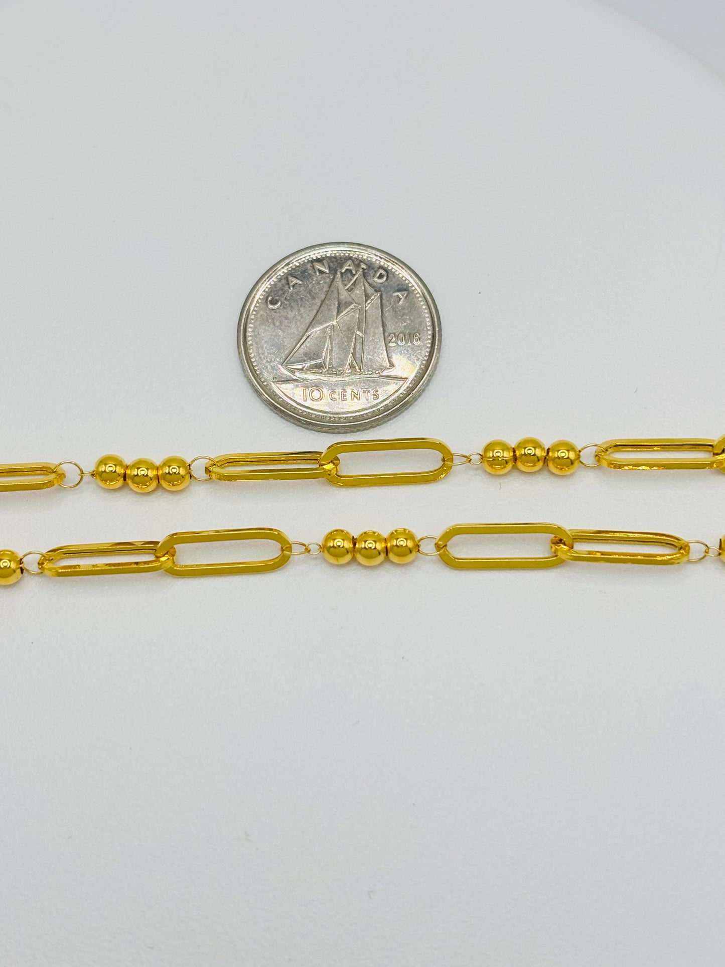 18K Gold Paperclip and Ball Necklace