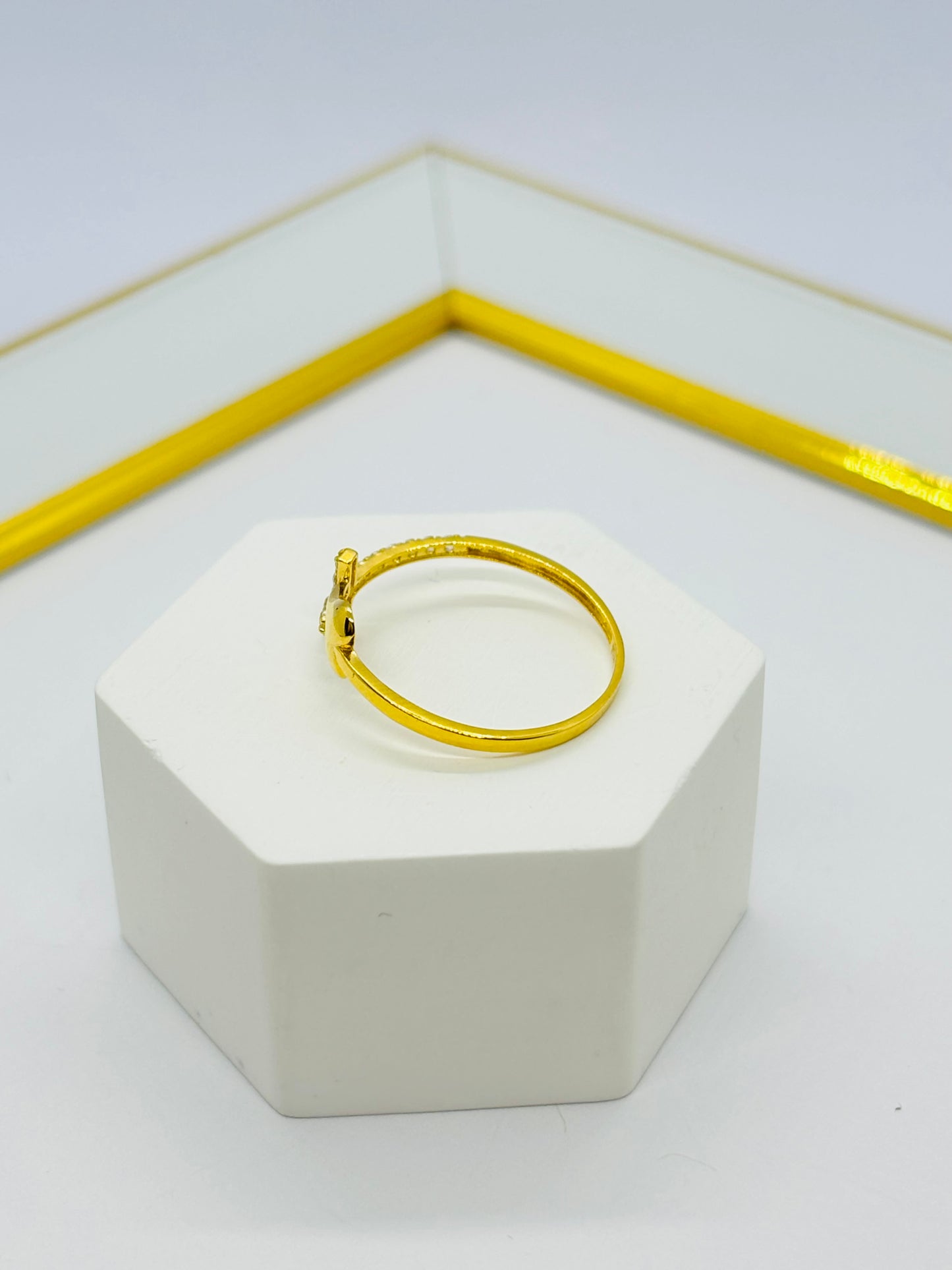 18K Gold Heart and Cross Ring