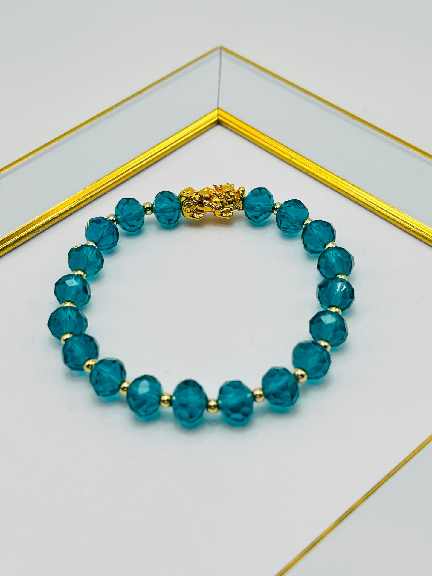 18K Gold  Lucky Piyao/ Pi Xiu Blue/Green Stone  ( Hollow Empty Inside) Medium Size