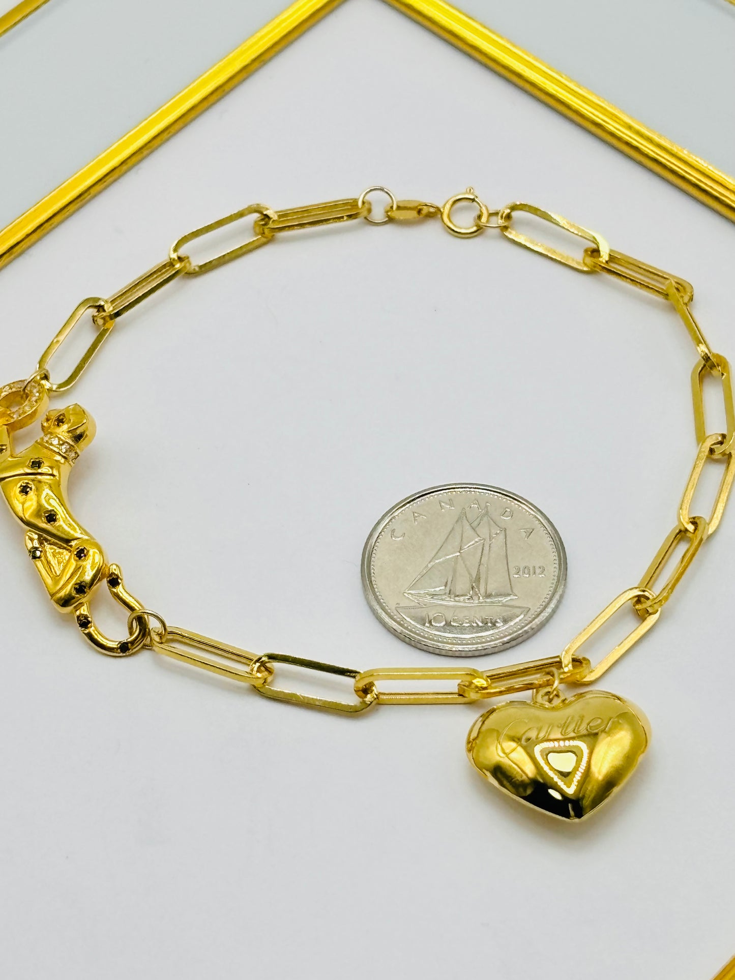18K Gold Paperclip Panther Bracelet