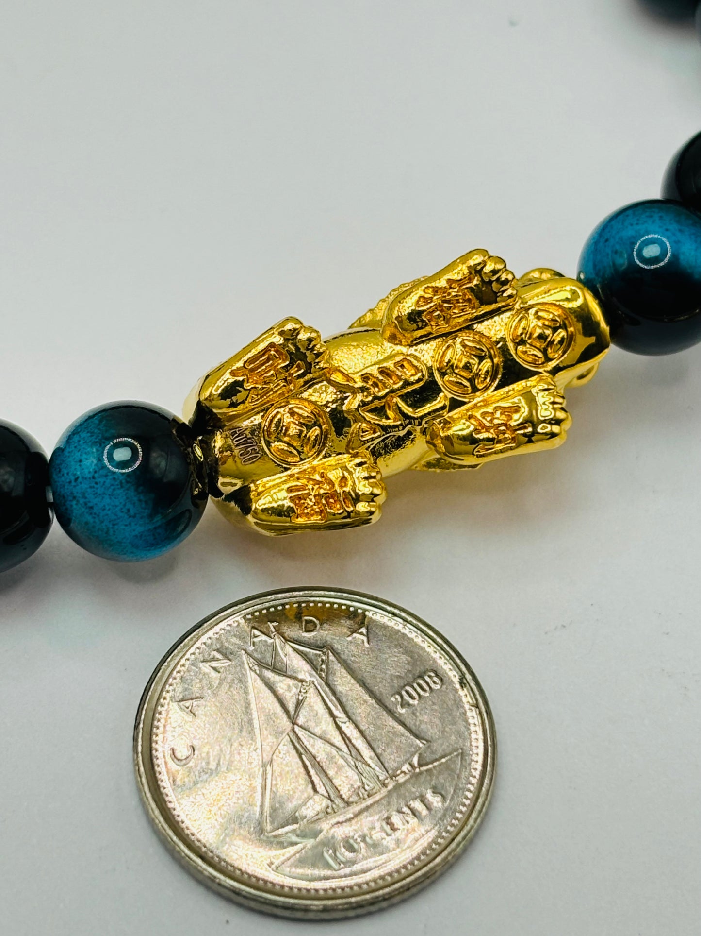 18K Gold Lucky Piyao/ Pi Xiu Tiger Eye, Black Obsidian, Hematite Stone ( Hollow Empty Inside) Extra Large Size