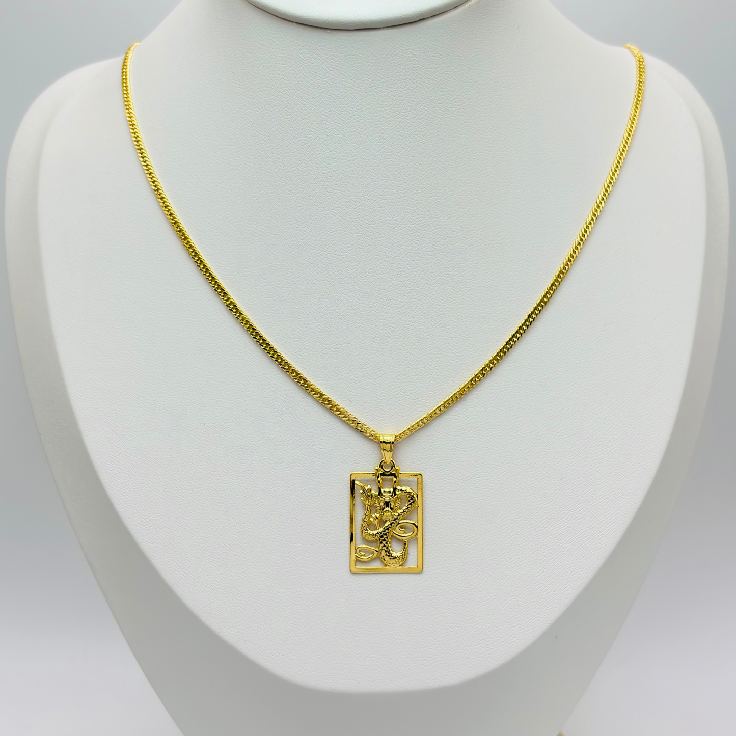 18K Gold Square Dragon Necklace
