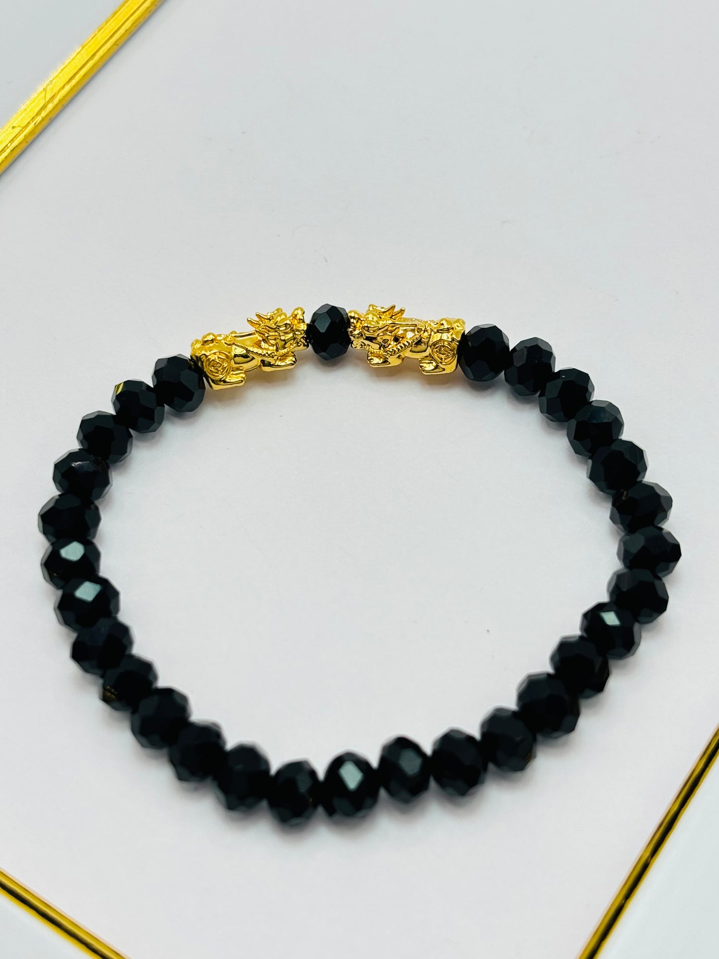 18K Gold  Double Lucky Piyao/ Pi Xiu Black Stone  ( Hollow Empty Inside) Small Size