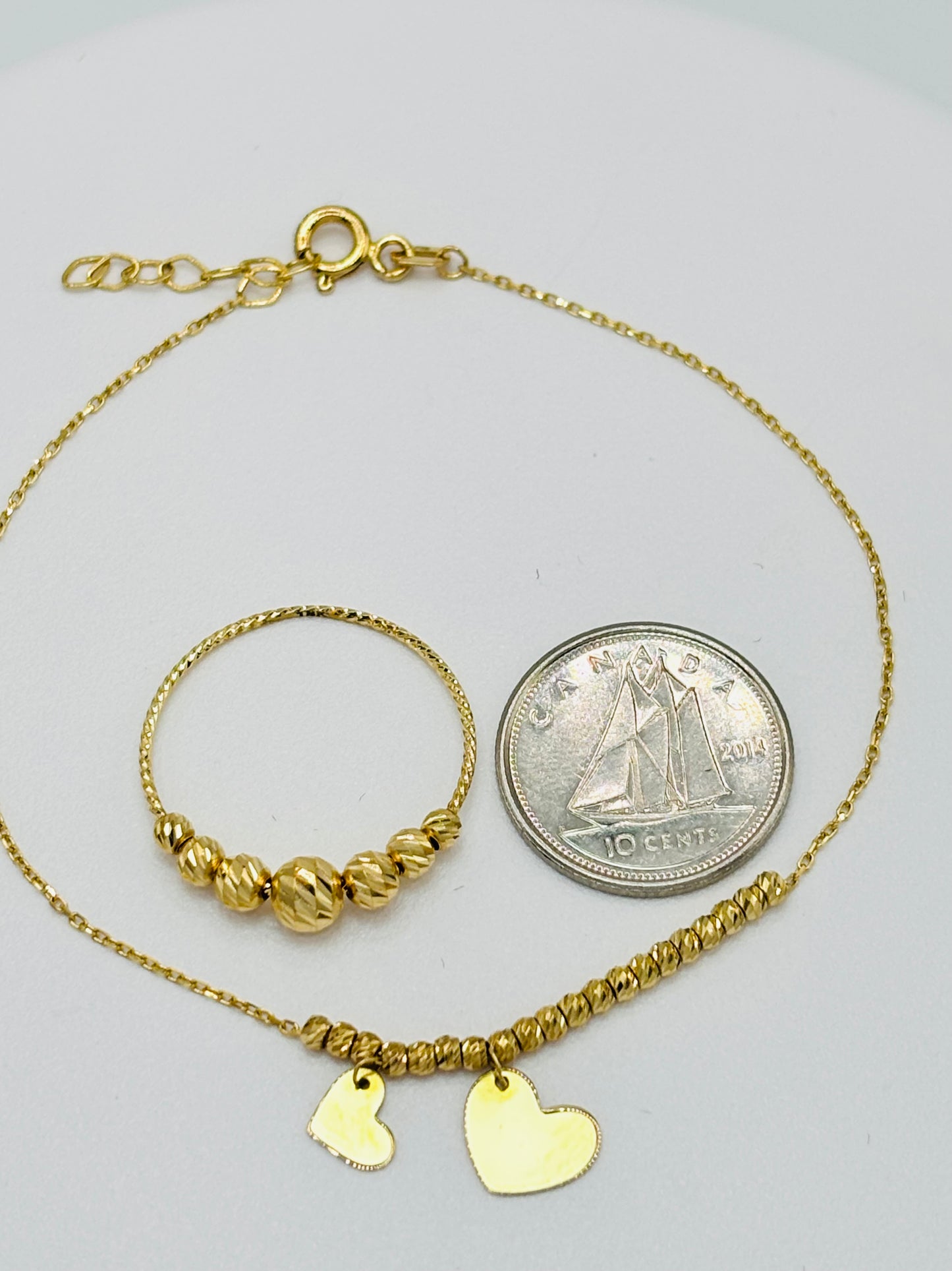 18K Gold Diamond Cut Ball Ring and Bracelet Set