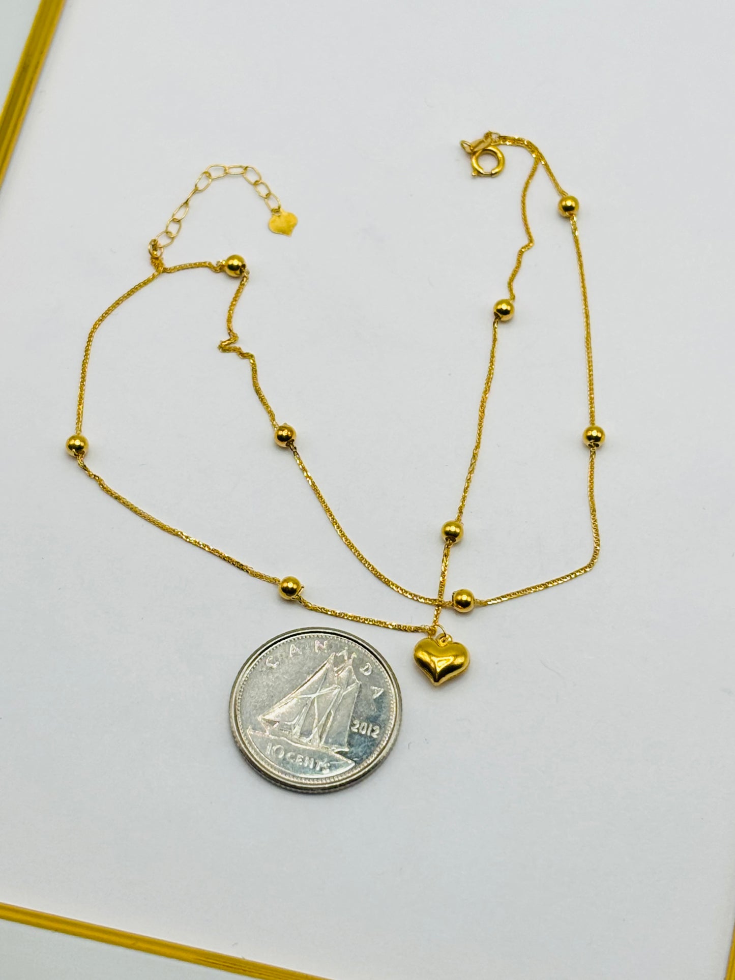 18K gold Double Bracelet with Heart Charm Bracelet