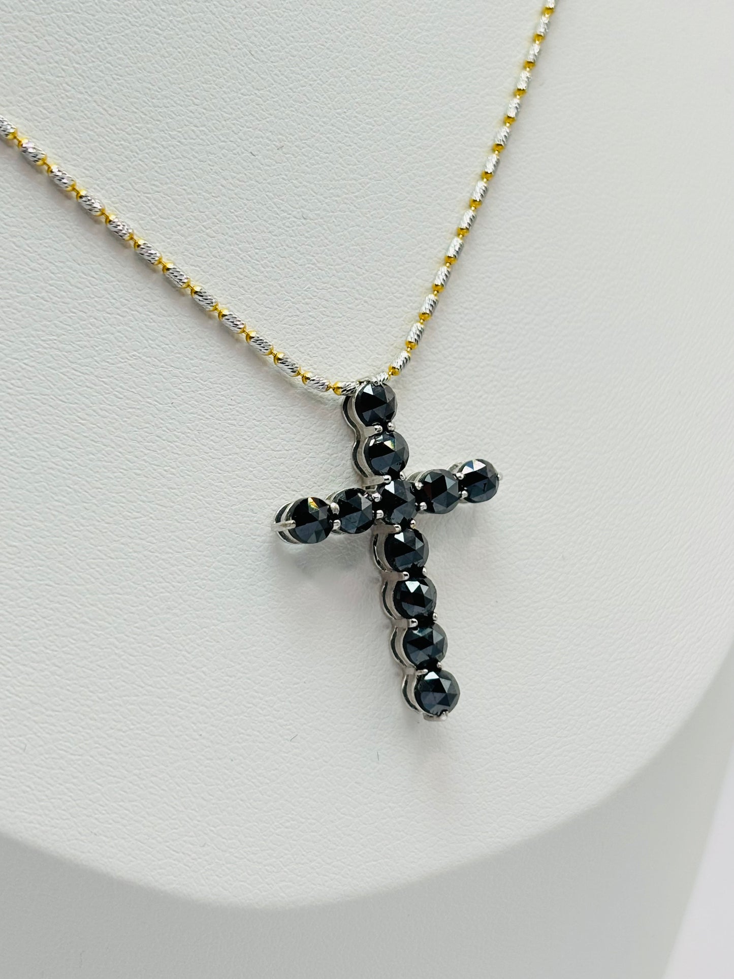 18K Gold Black Natural Diamond Cross Necklace