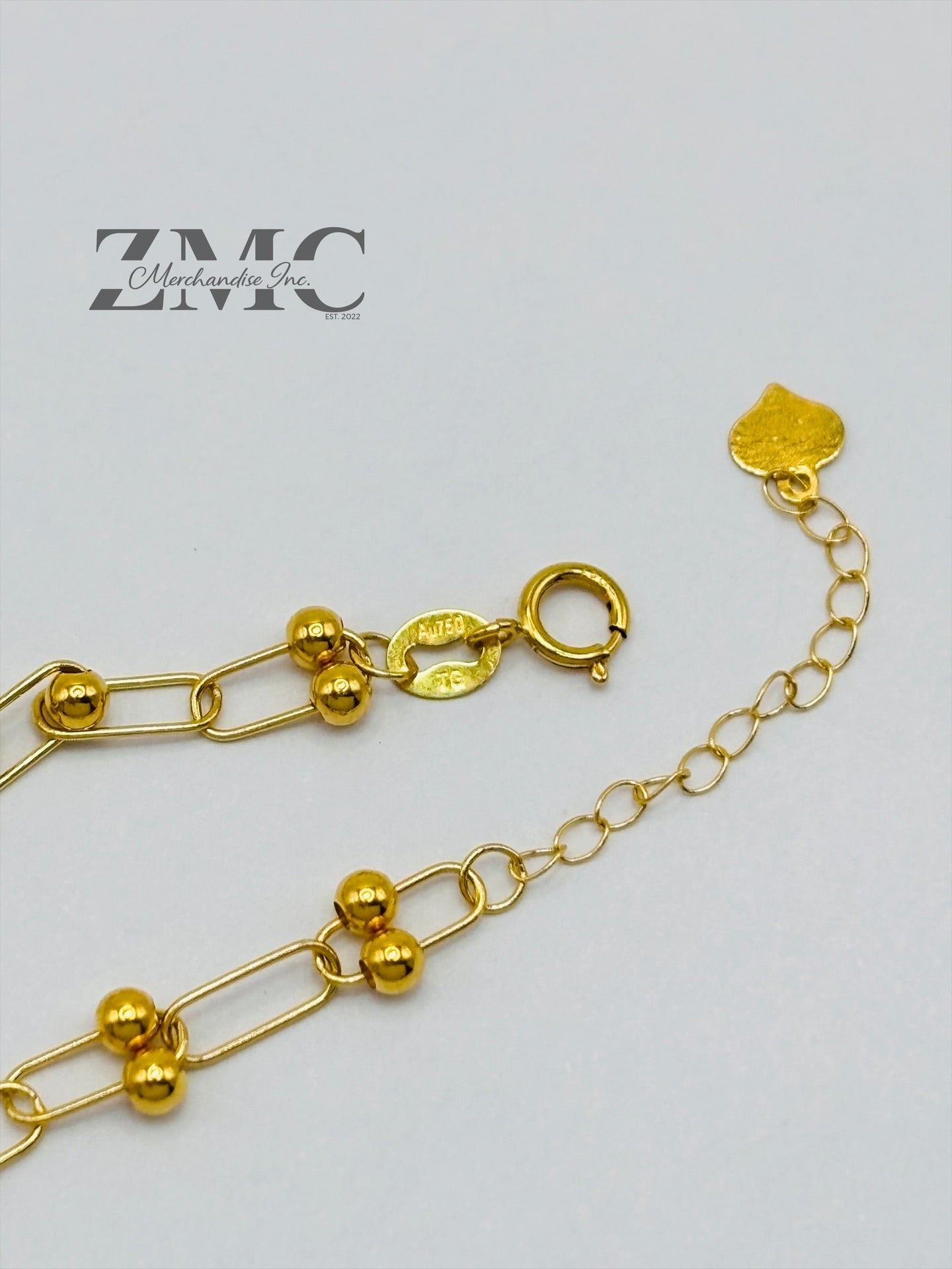 18K Gold Micro Hardware with Heart Charm Bracelet