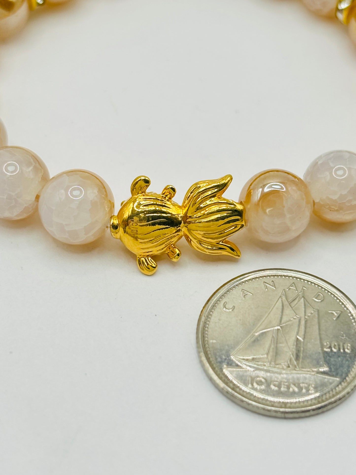 18K Gold Lucky Koi Fish Sun Stone ( Hollow Empty Inside) Medium Size