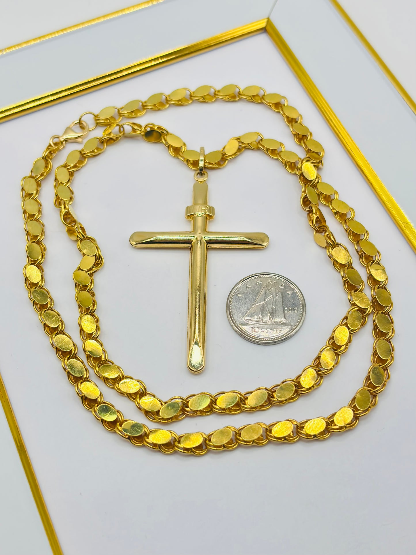 18K Gold Damascus Chain with Cross Pendant Set