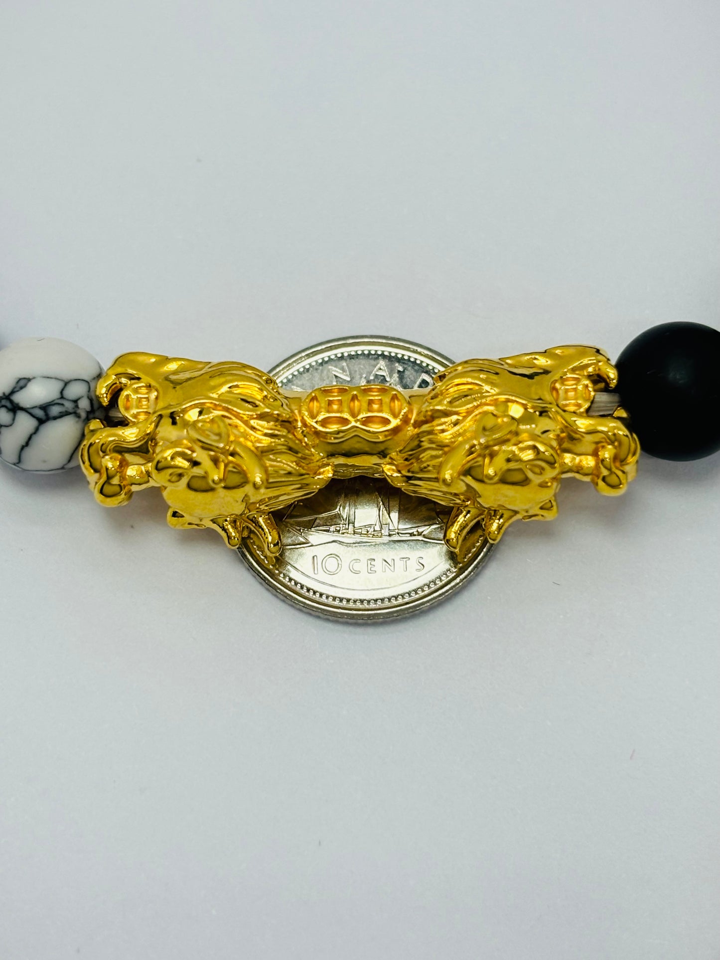 18K Gold Lucky Dragon Bracelet Yan Tai Chi Stone ( Hollow Empty Inside) XXL
