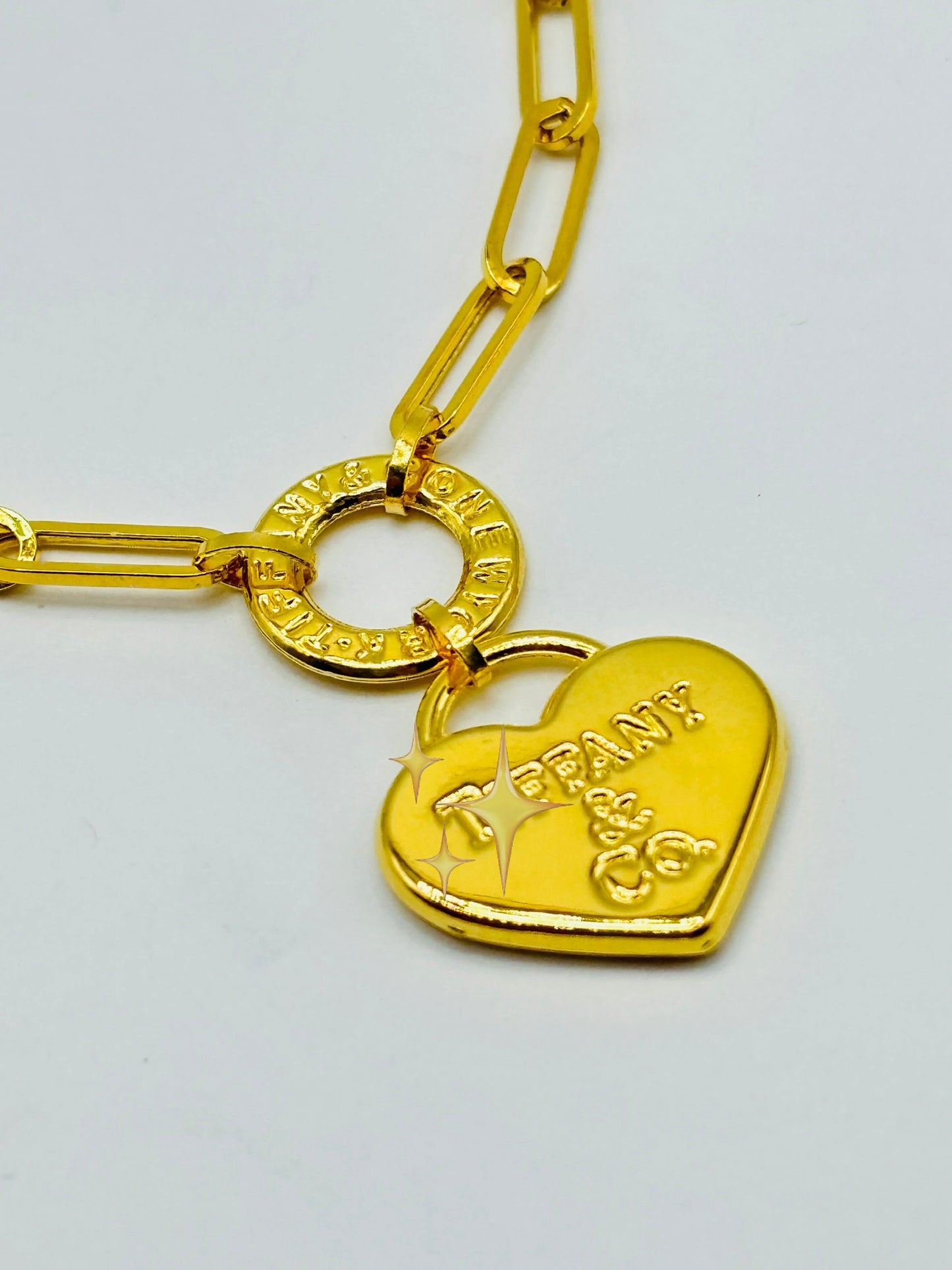 18K Gold Paperclip with Heart Bracelet