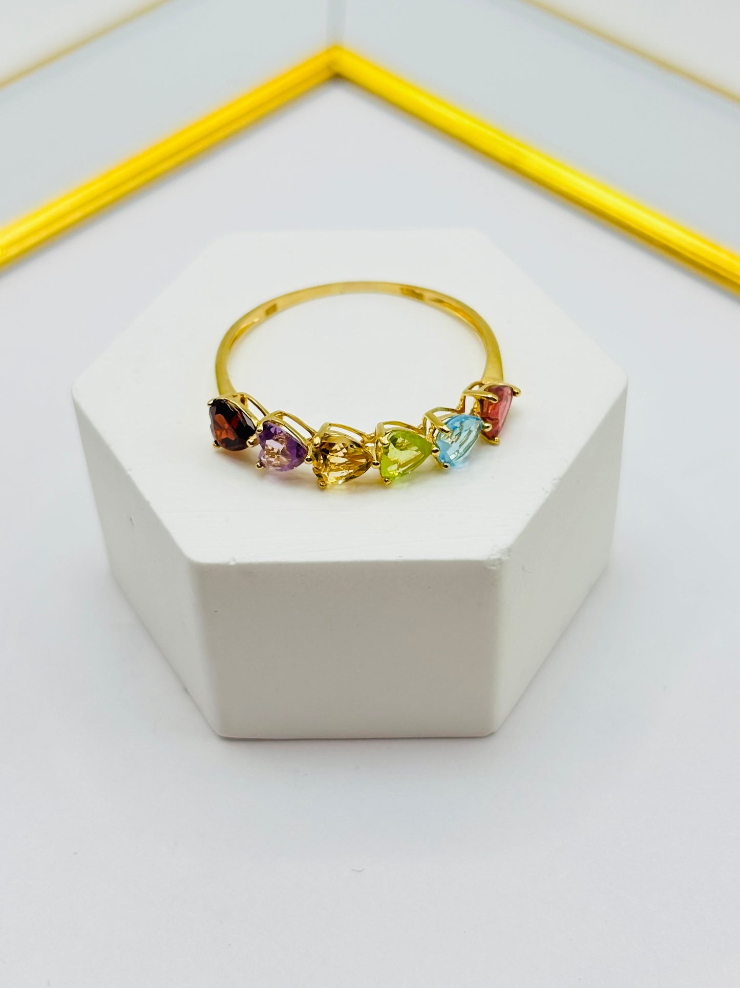 18K Gold Natural Multicolor Stone Lucky Ring
